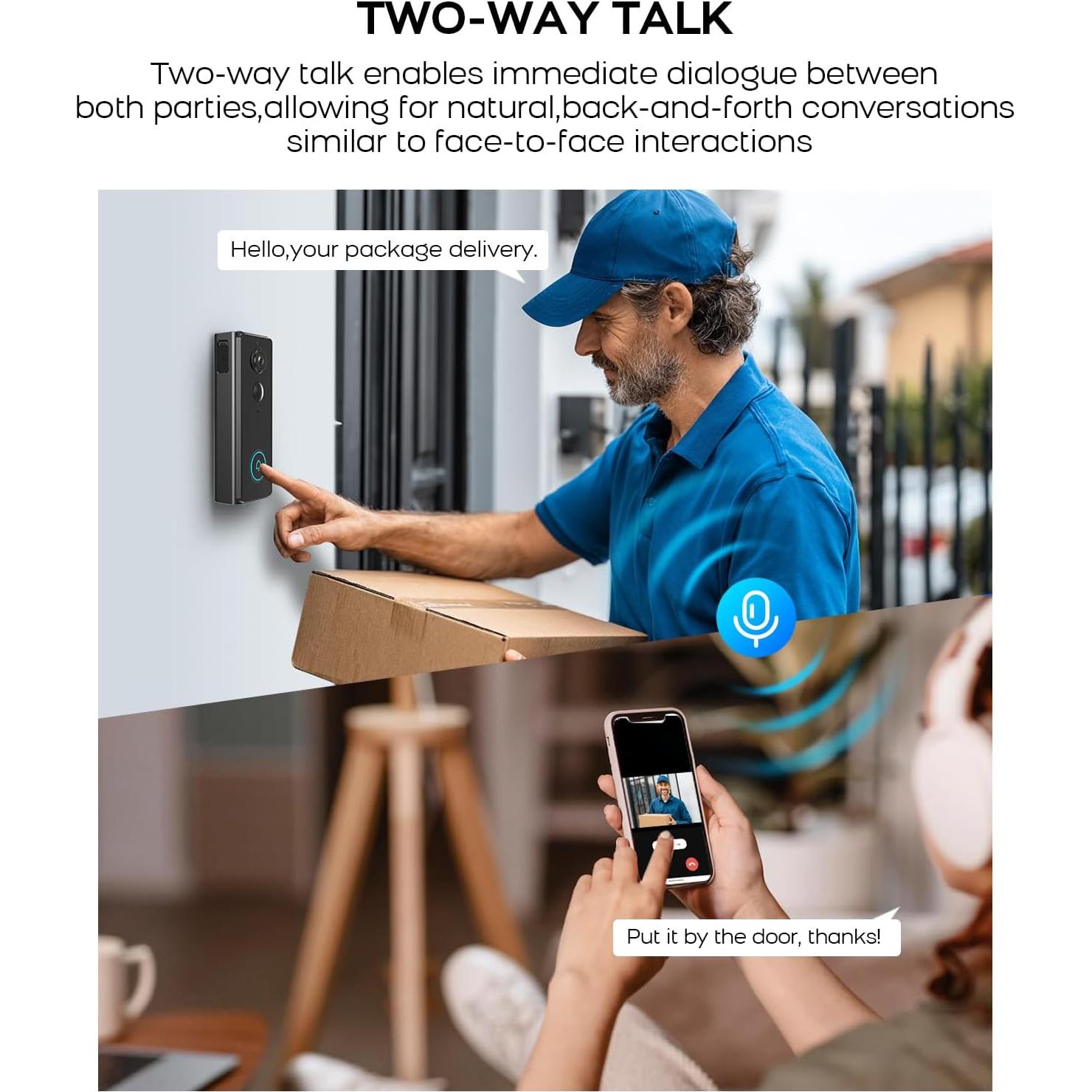 Timbre de Video Inalámbrico PGST M29W 2K HD con Audio Bidireccional