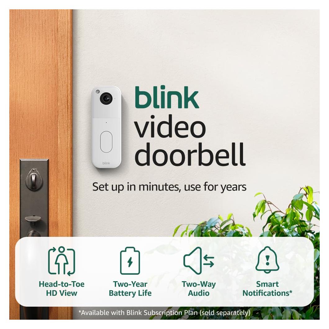 All-new Blink Video Doorbell + Mini 2 – Motion & chime alerts, HD viewing, and two way audio. Sync Module Core included – 1 camera system + two Mini 2 (White/White)