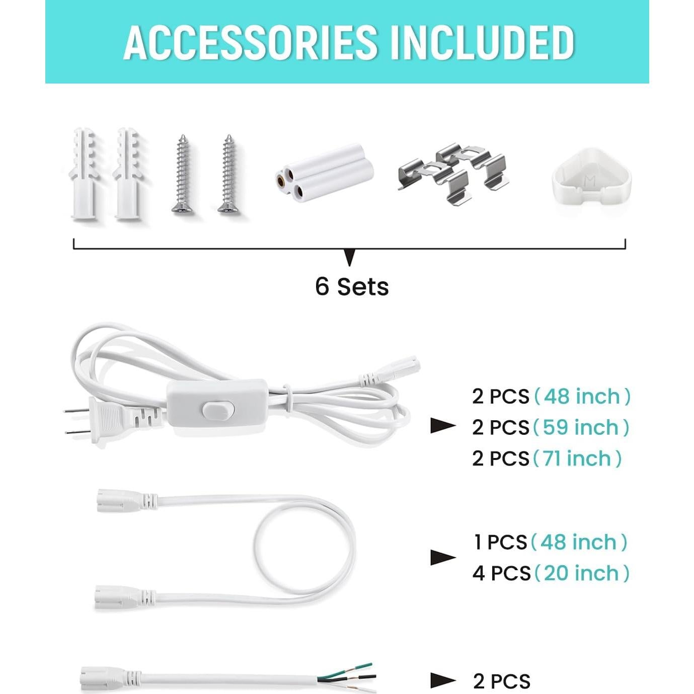 Luz LED T5 4FT 20W 2300LM 6500K SUNLINKCO - 6 Paquete
