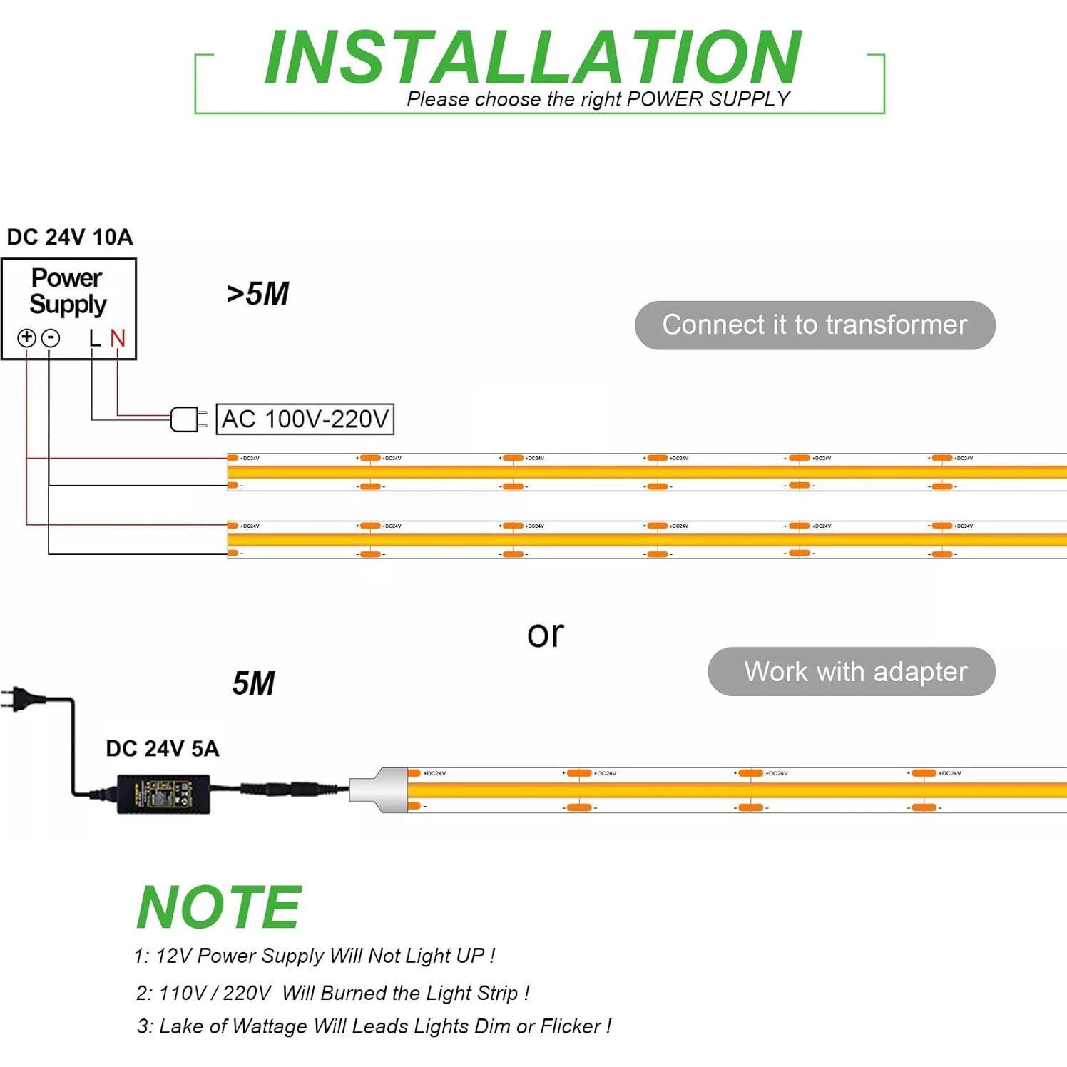 Tira LED COB 24V JOYLIT 5m 3000K 9000LM Dimmable UL