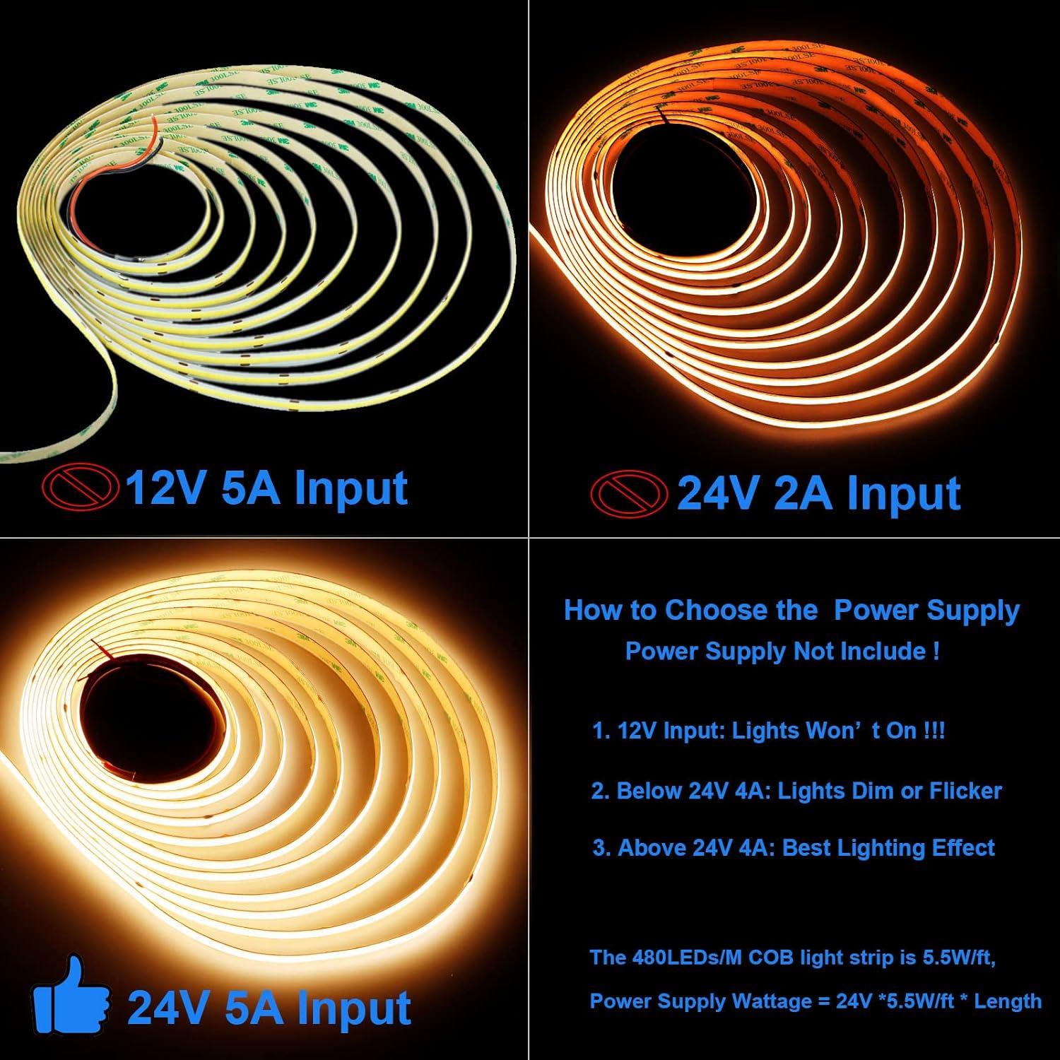 Tira LED COB 24V JOYLIT 5m 3000K 9000LM Dimmable UL