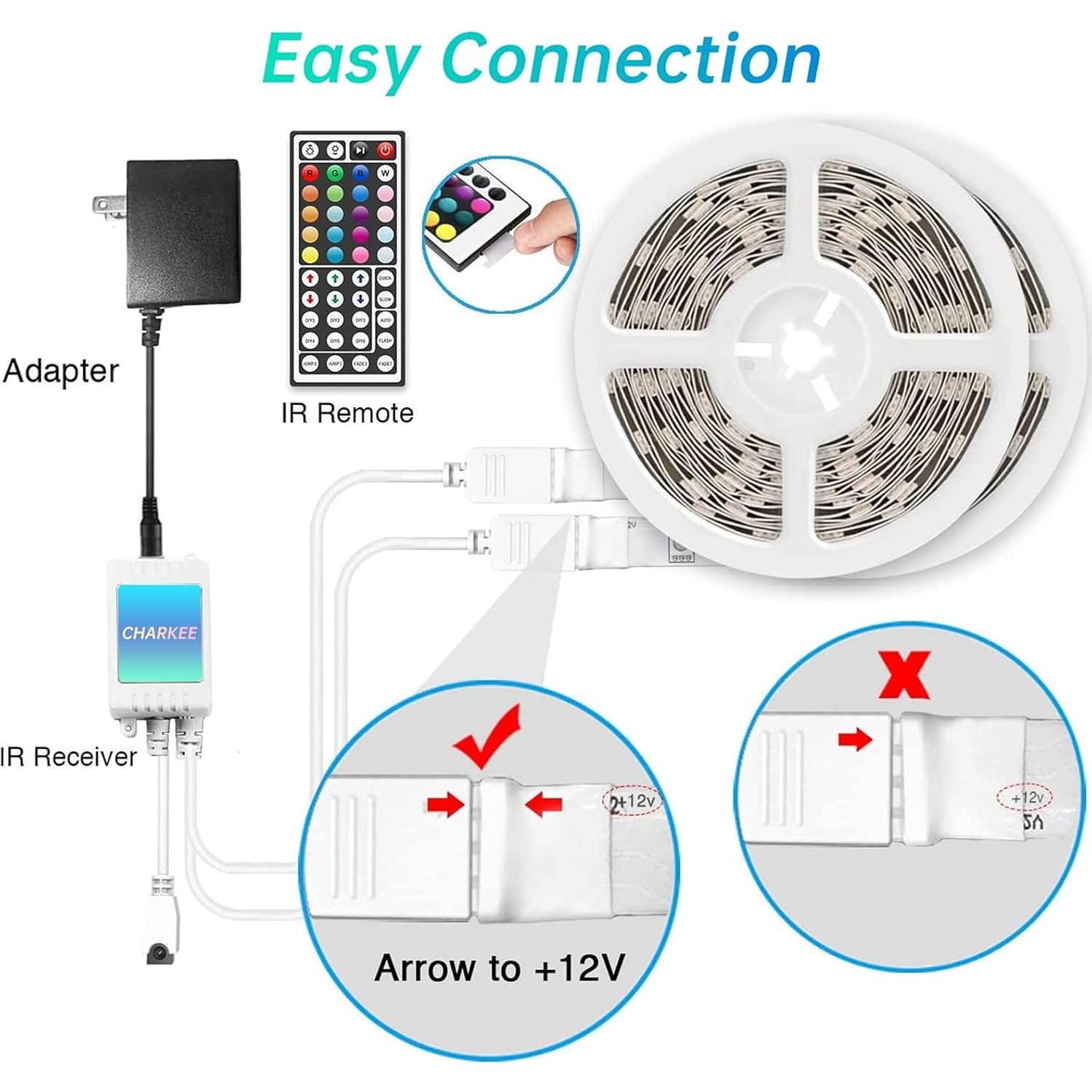 Tira de Luz LED Impermeable CHARKEE 10m RGB con Control Remoto