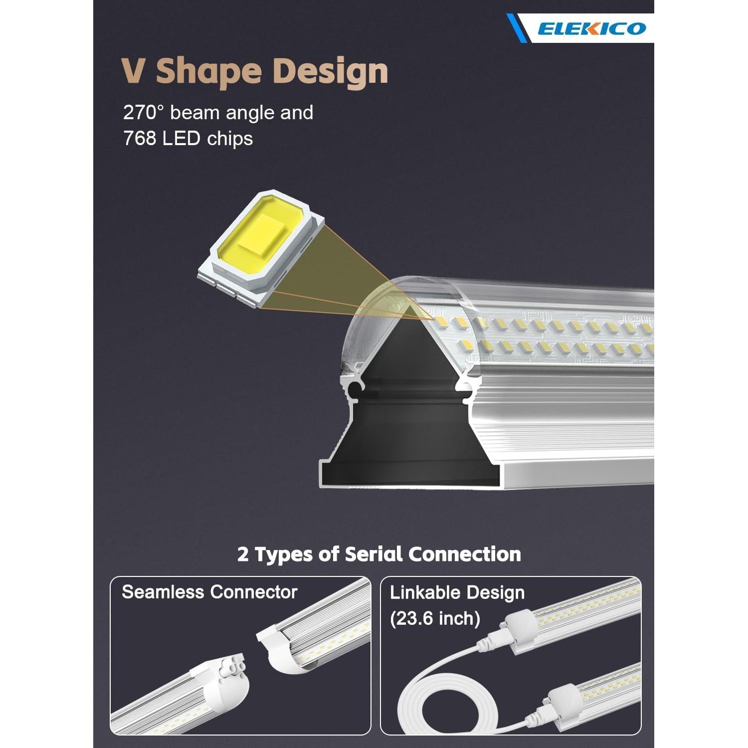 Paquete de 12 luces LED de taller ELEKICO 100W 8ft 15000lm