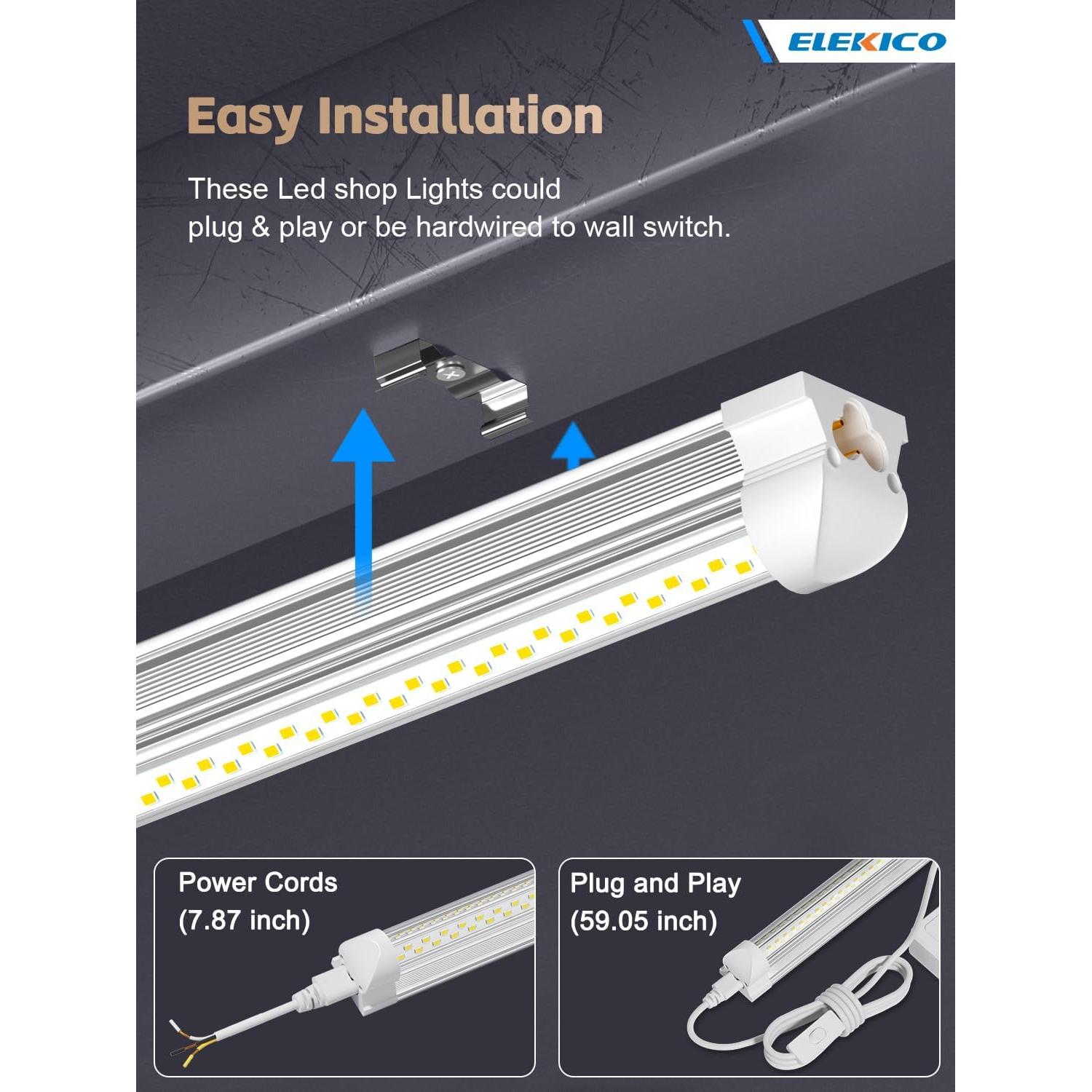 Paquete de 12 luces LED de taller ELEKICO 100W 8ft 15000lm