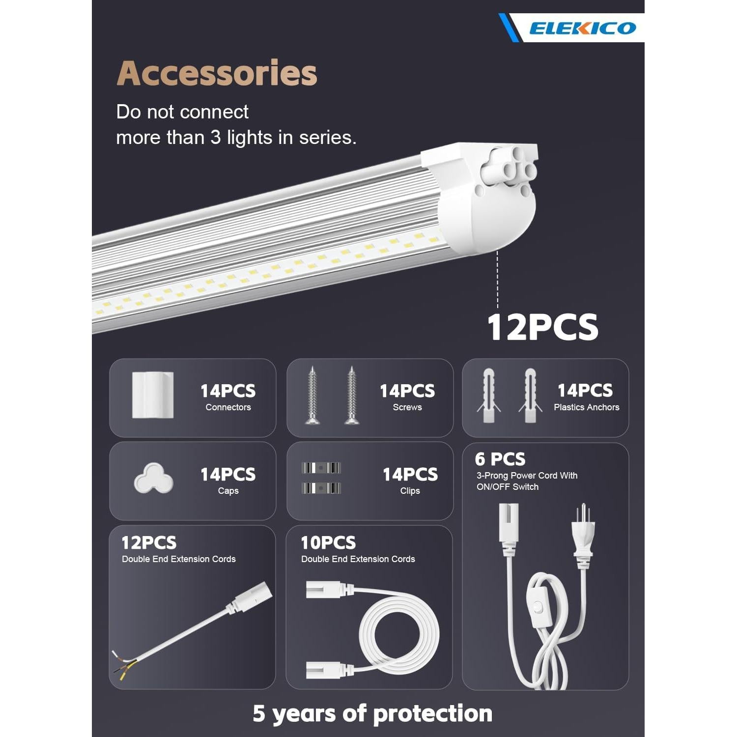 Paquete de 12 luces LED de taller ELEKICO 100W 8ft 15000lm