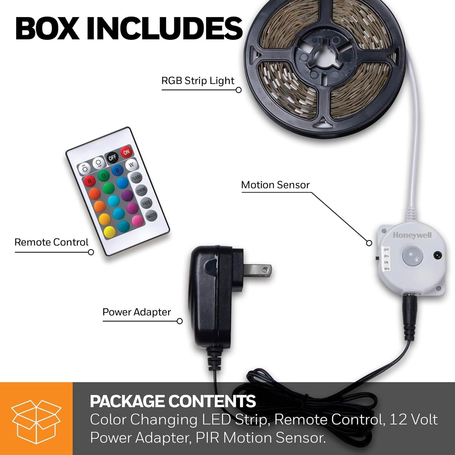 Tira LED de 5m Honeywell RGB con control remoto y sensor