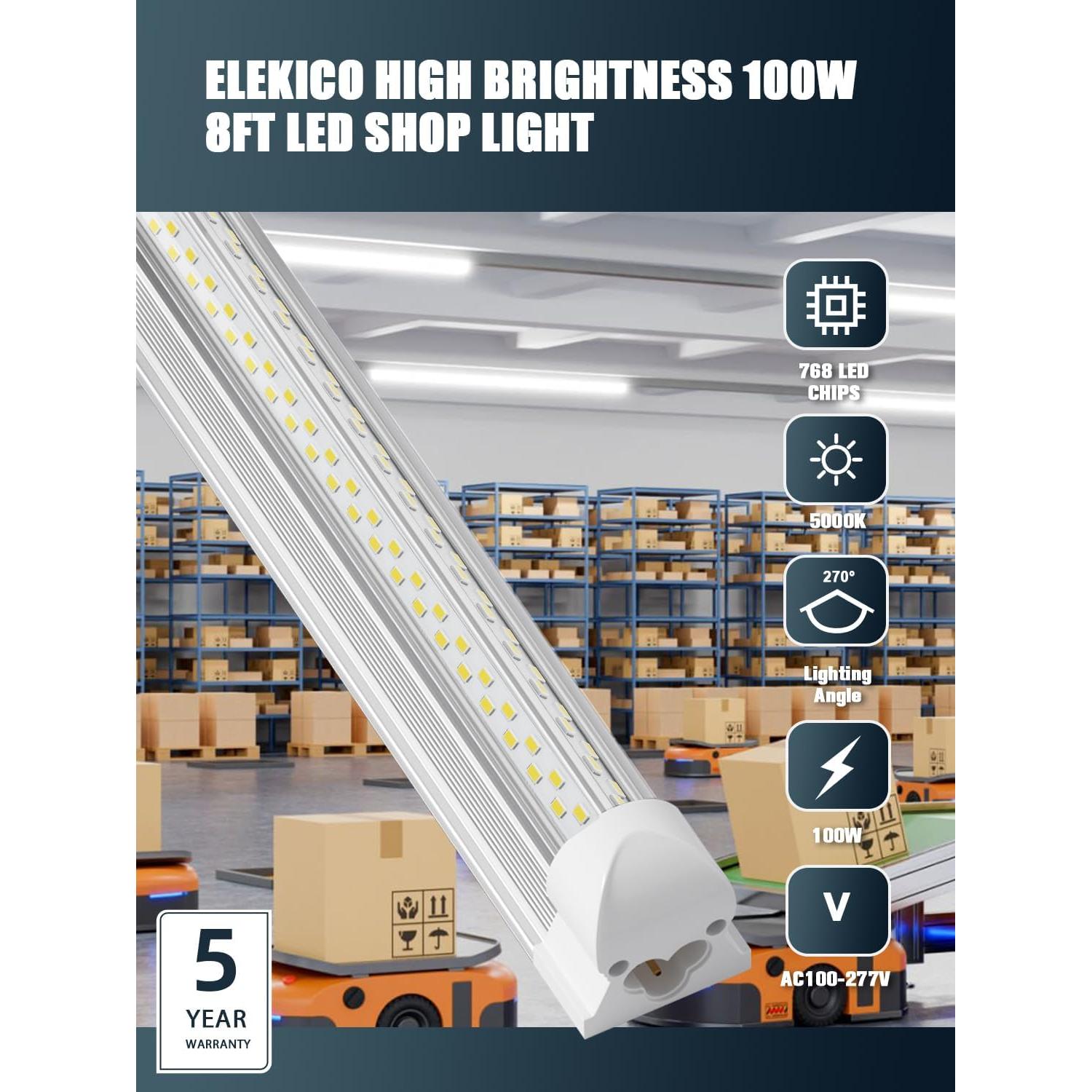 Paquete de 6 luces de taller LED 100W 8FT 15000LM ELEKICO