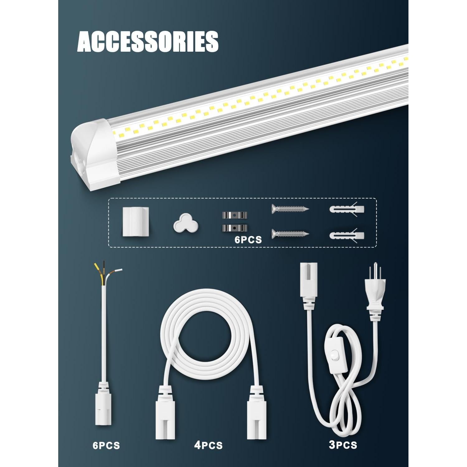 Paquete de 6 luces de taller LED 100W 8FT 15000LM ELEKICO