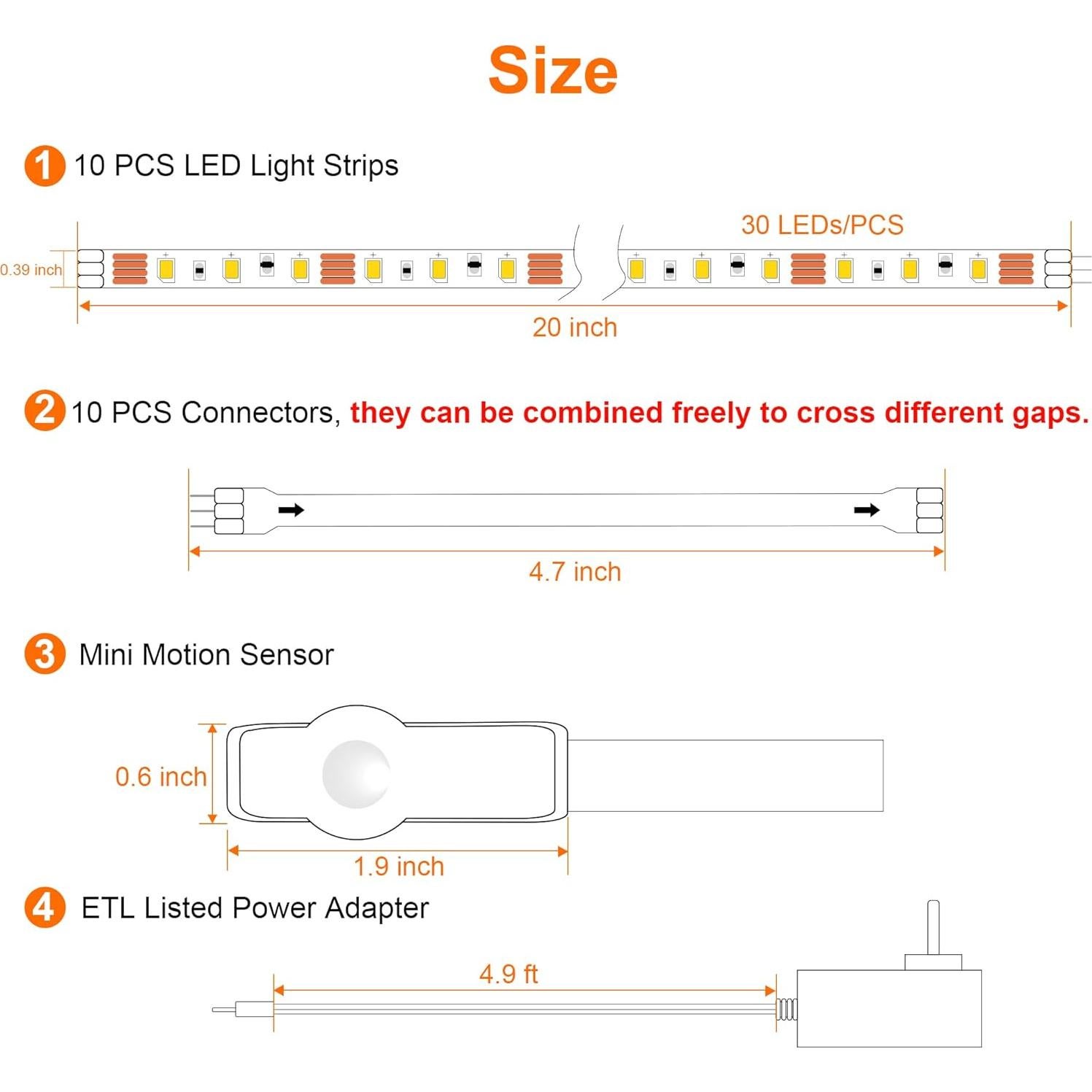 Kit de Luces LED Bajo Gabinete LAFULIT 10 PCS con Sensor y Control Remoto