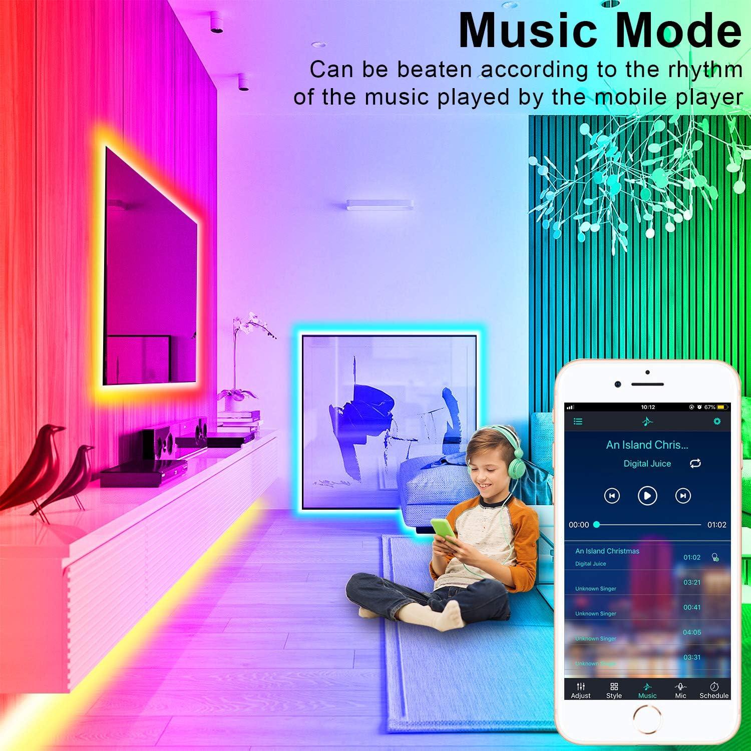 Tira LED 100FT APSPOW RGB Bluetooth Control Remoto Música
