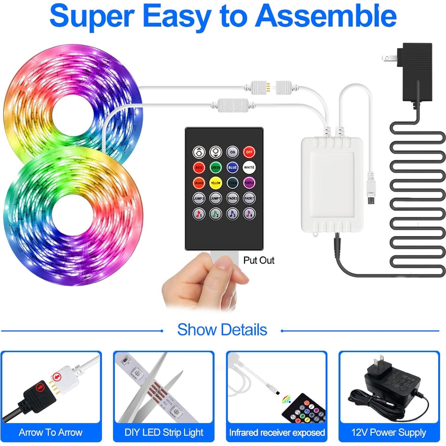 Tira LED 100FT APSPOW RGB Bluetooth Control Remoto Música