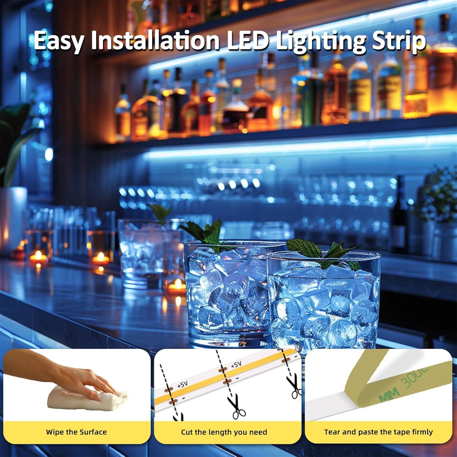 Tira LED COB Azul Hielo 1M USB 320 LEDs Alta Luminosidad