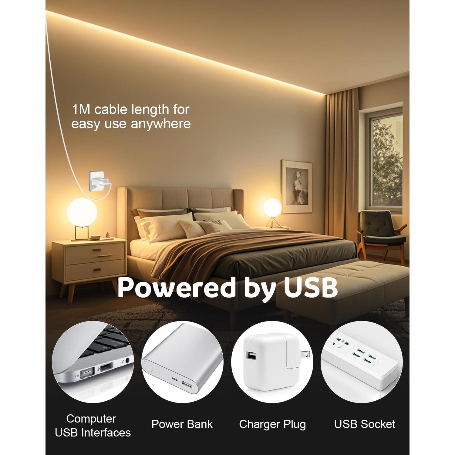 Cinta LED COB 5V USB 3M 320 LEDs Blanco Cálido 3000K