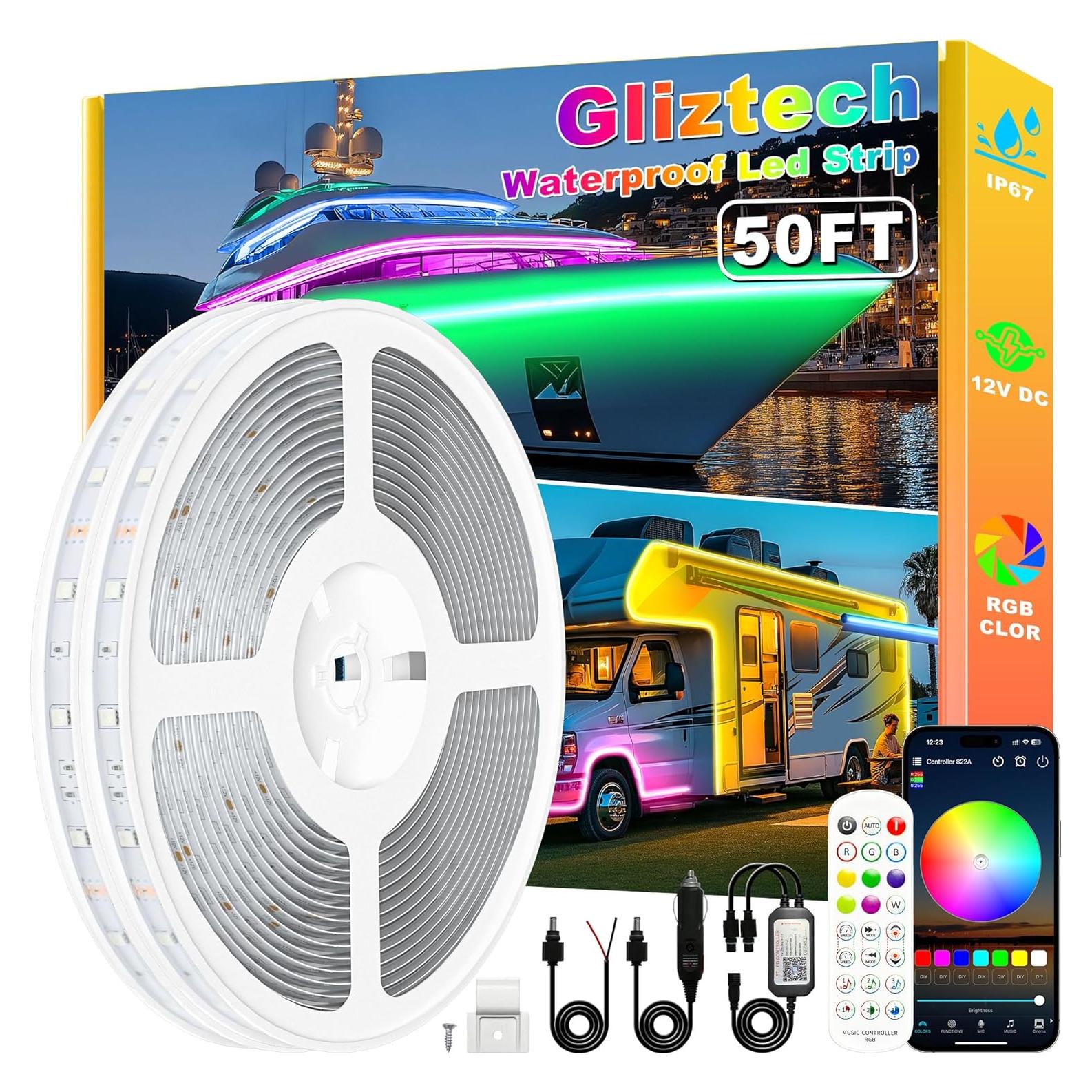 Tira LED Marina Gliztech 50FT RGB 12V Impermeable IP67