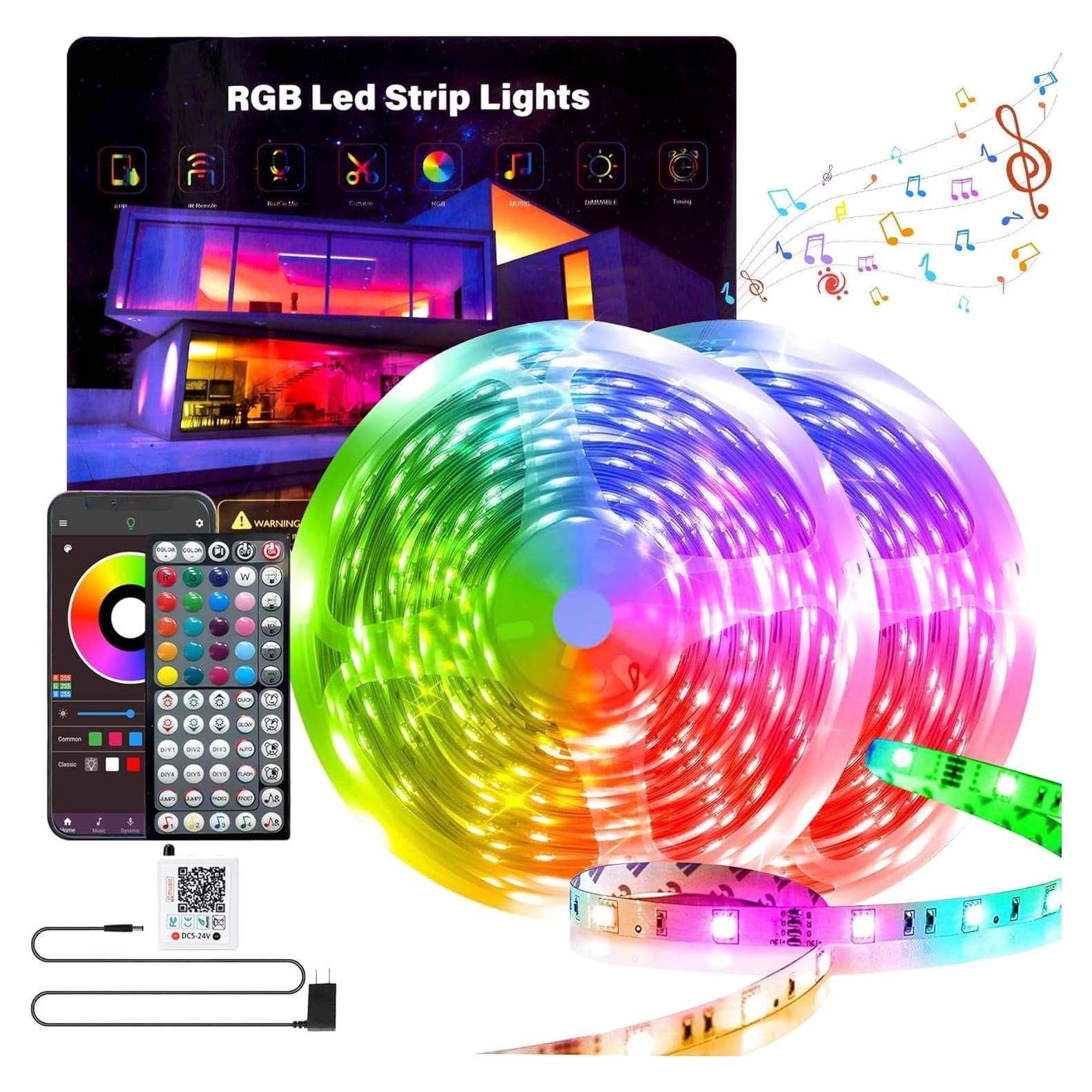 Tira LED RGB 200FT GANZQH con Control Remoto y Sincronización