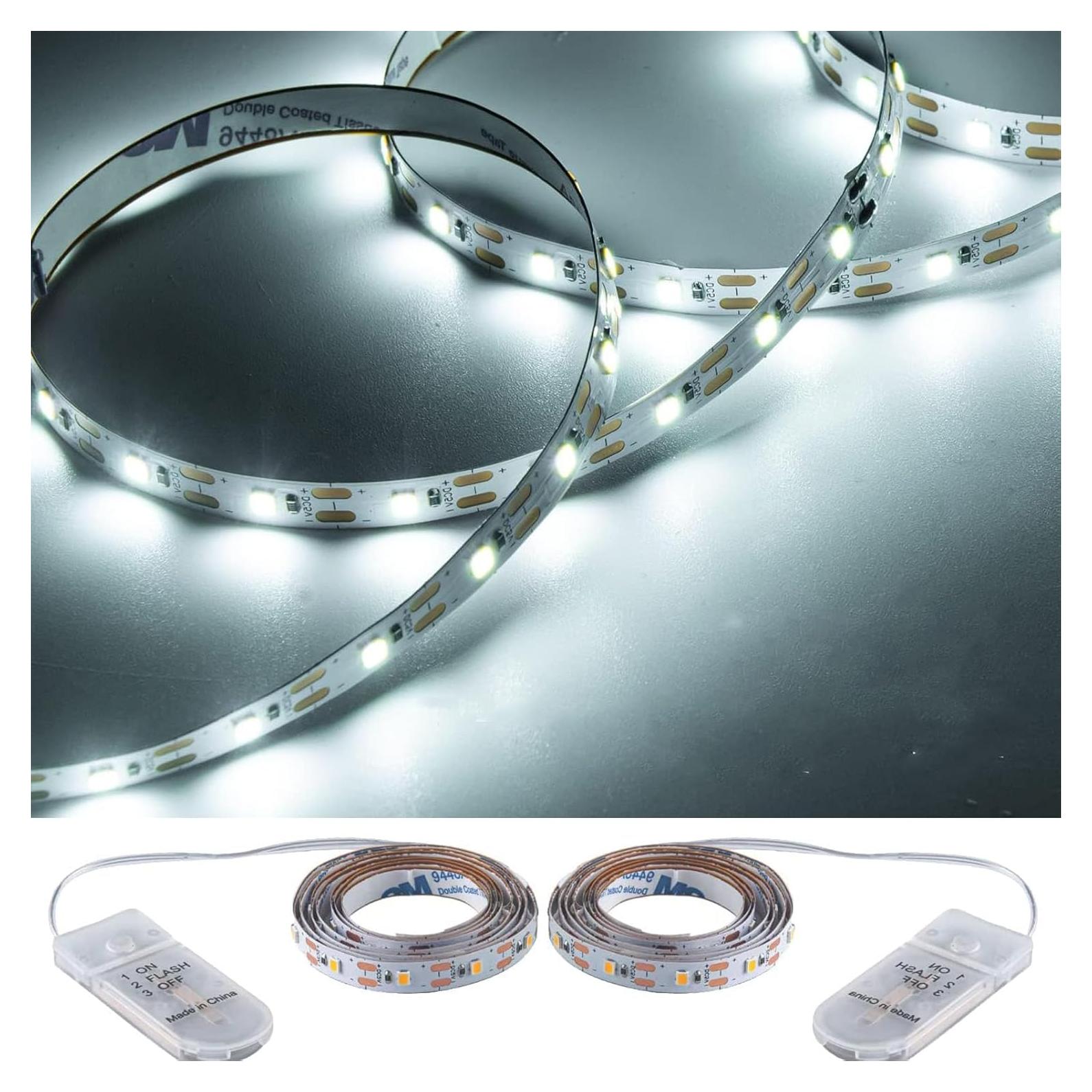 Luces de tira LED a pilas JUNWEN 1m blancas para decoración