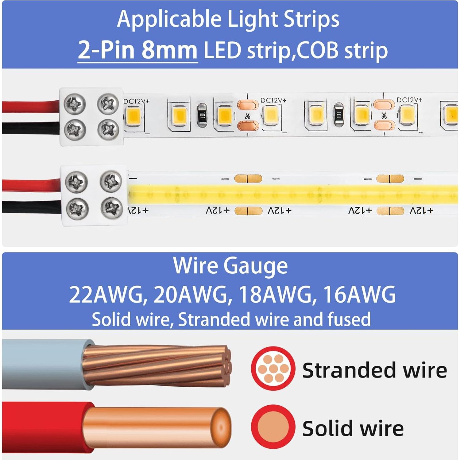 20 Conectores LED 2 Pines 8mm SIOKUY Sin Soldadura