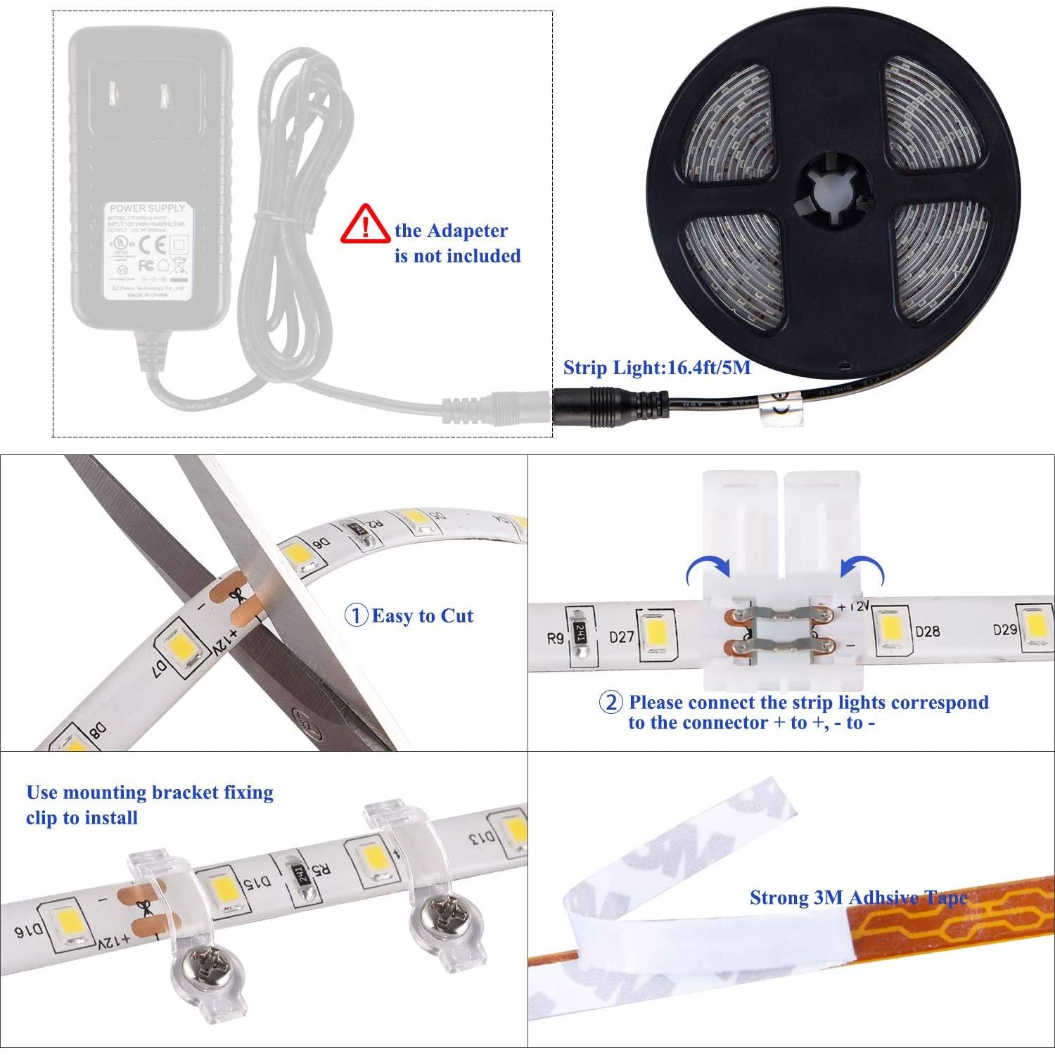 Tira de LED 5m JUNWEN Blanco Cálido Impermeable 12V