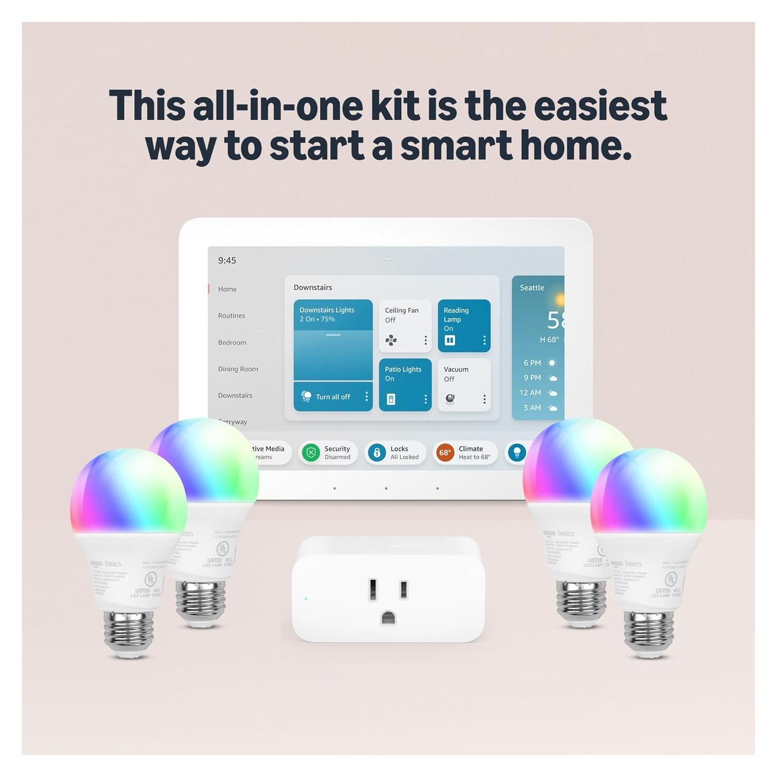 Smart Home Starter Kit | Includes Echo Hub, Amazon Smart Plug and 4 Amazon Basics Smart Bulbs, with Alexa+ Early Access