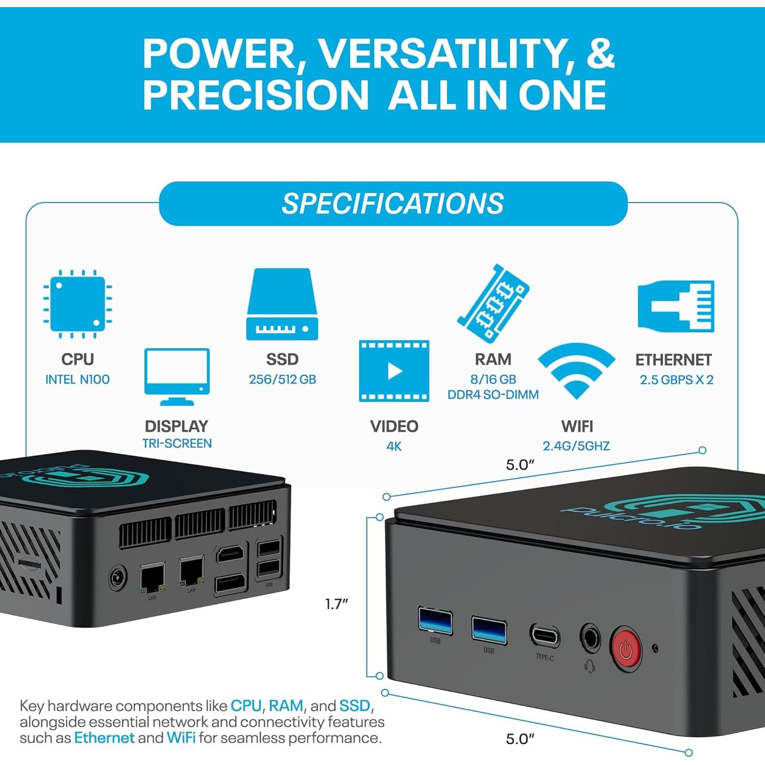 Mini PC Pulcro TK Two | Intel N100, 16GB RAM, 512GB SSD, 4K