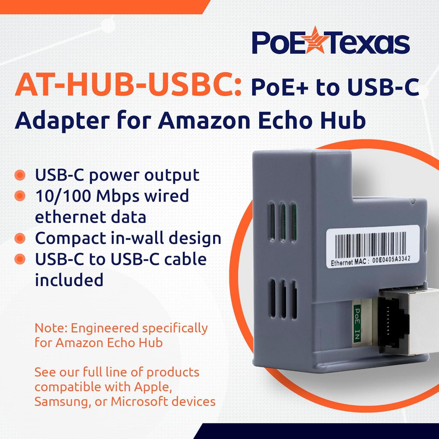 Adaptador PoE+ a USB-C PoE Texas para Amazon Echo Hub