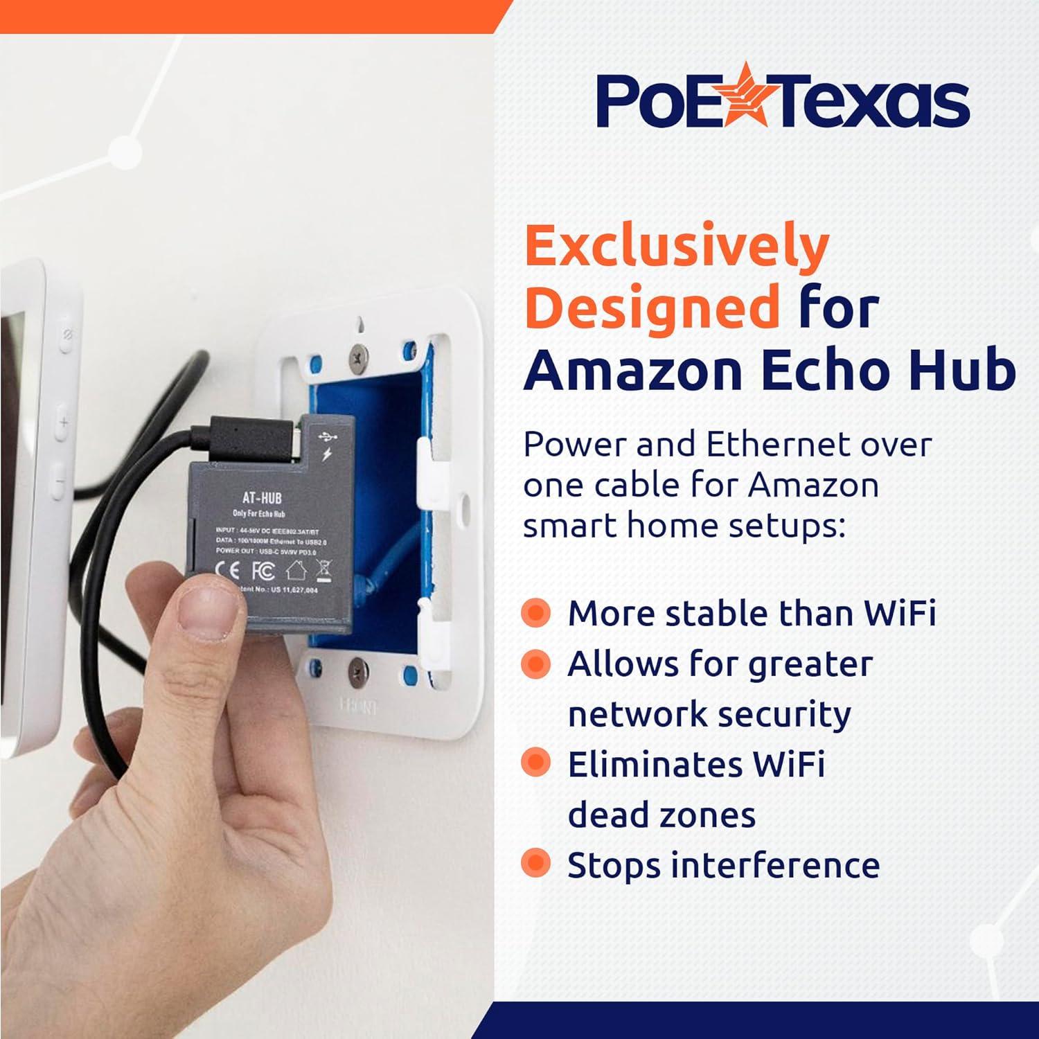 Adaptador PoE+ a USB-C PoE Texas para Amazon Echo Hub