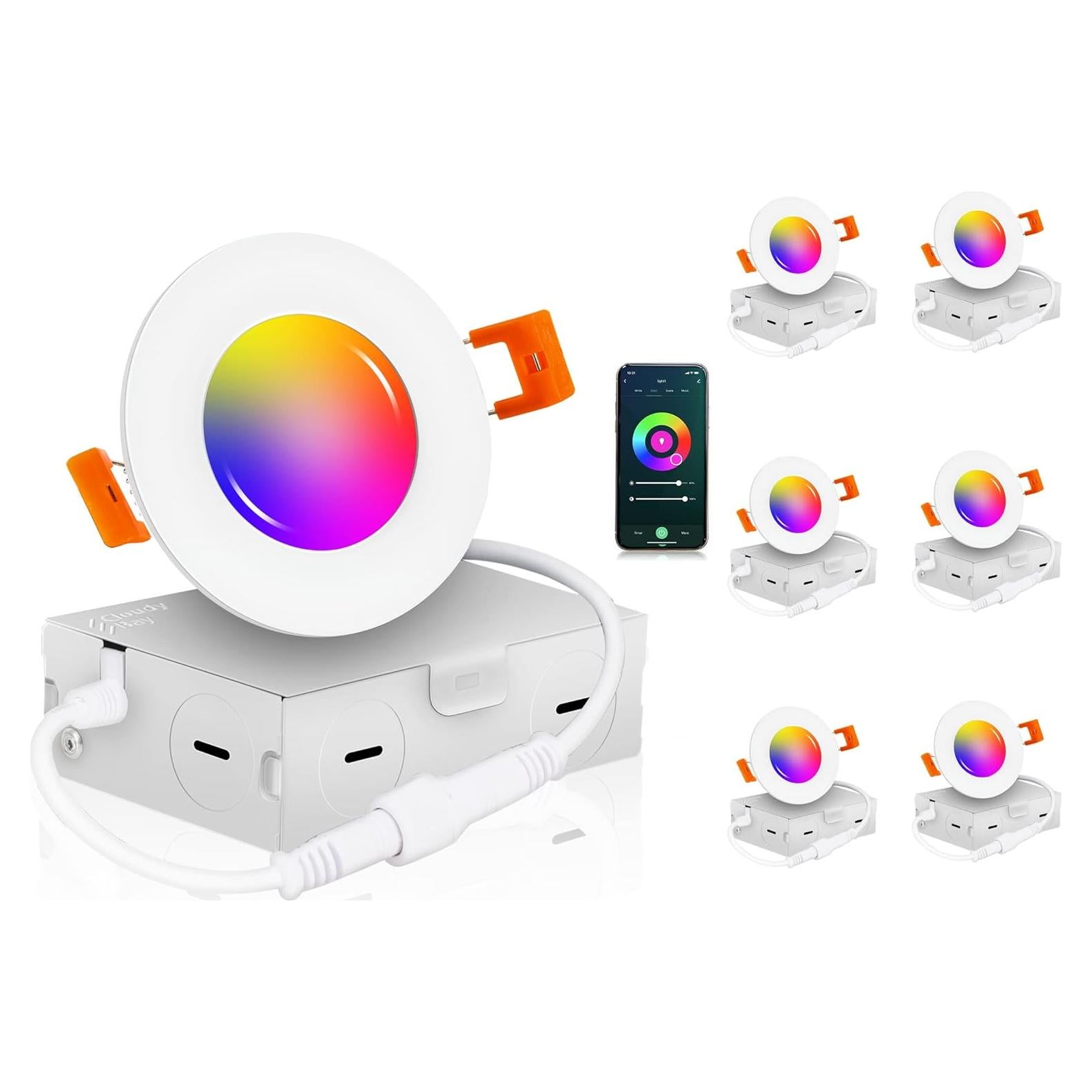 CLOUDY BAY 6 Luces LED Empotradas 3" WiFi RGB 9W