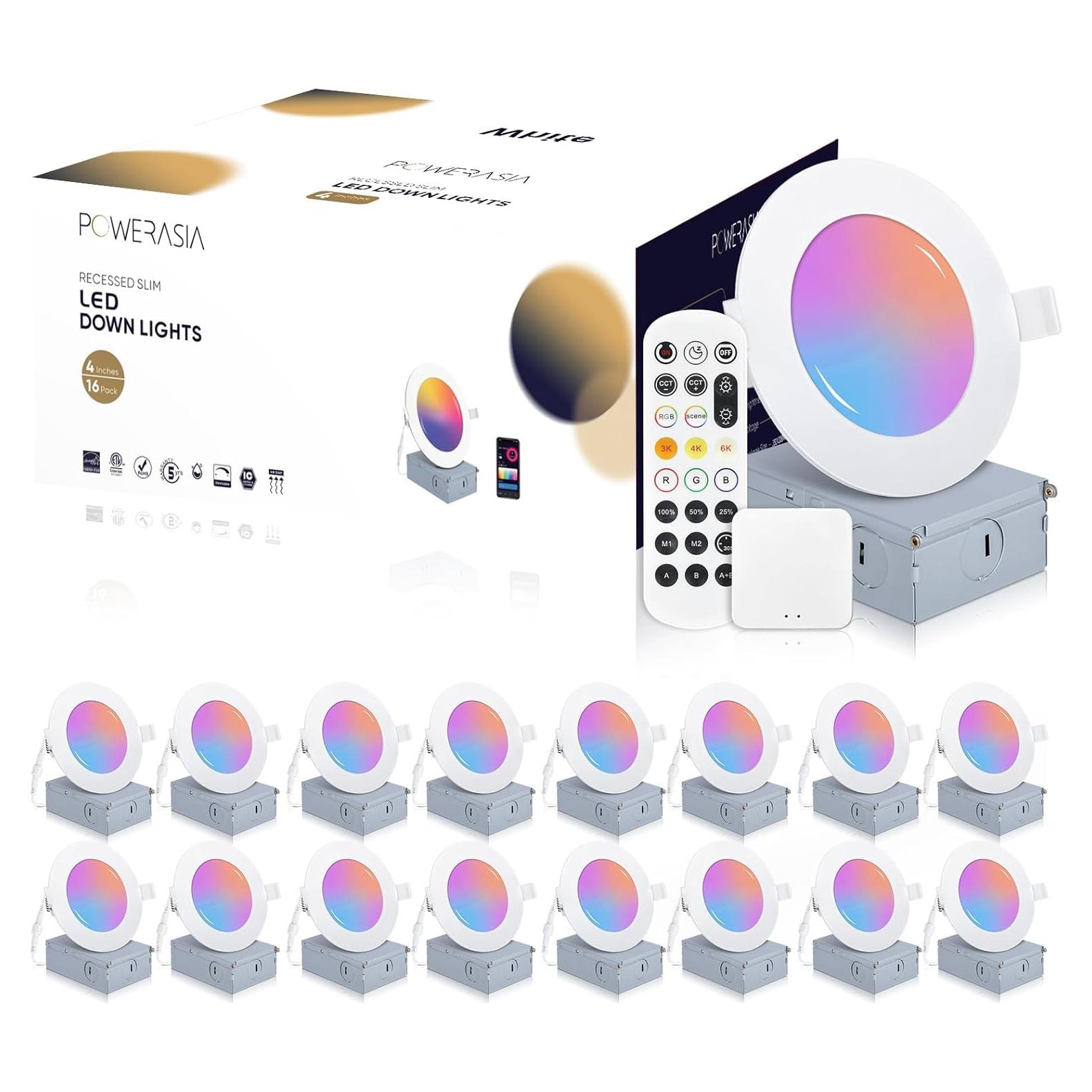 Paquete de 16 Luces Empotradas Inteligentes 4" RGB POWERASIA 9W