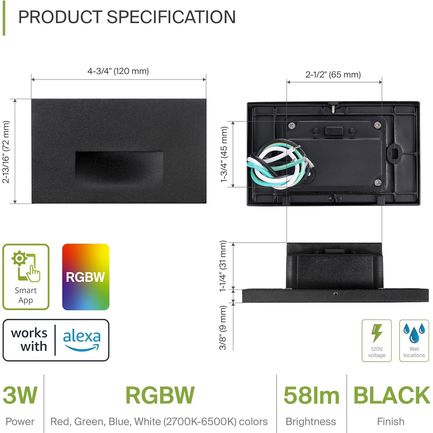 Lámpara Empotrada LED Inteligente ASD 3W RGB 60LM Negro Paquete 6