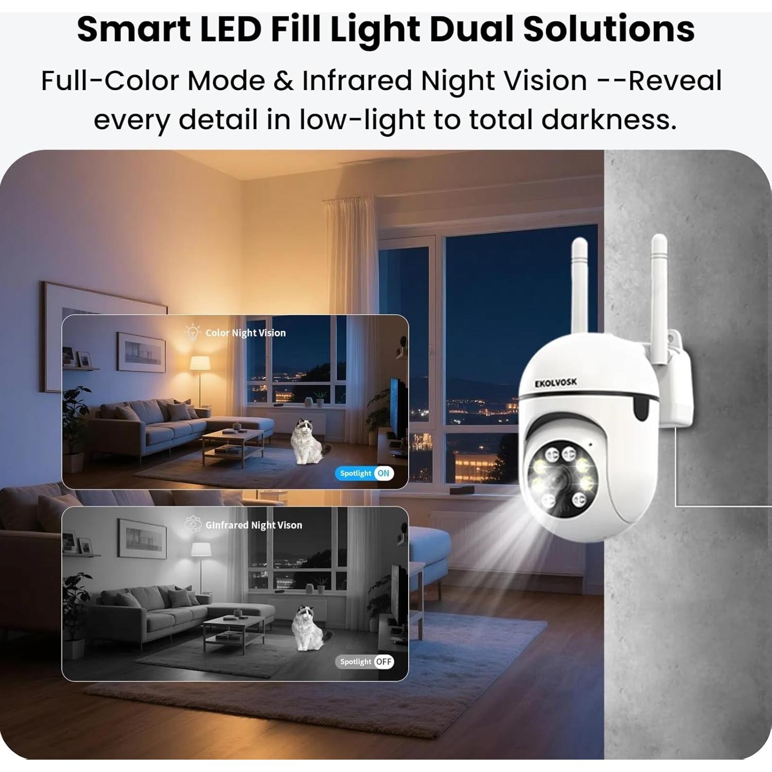 Cámara de Seguridad Inalámbrica EKOLVOSK QD4 HD 2.5K 360°