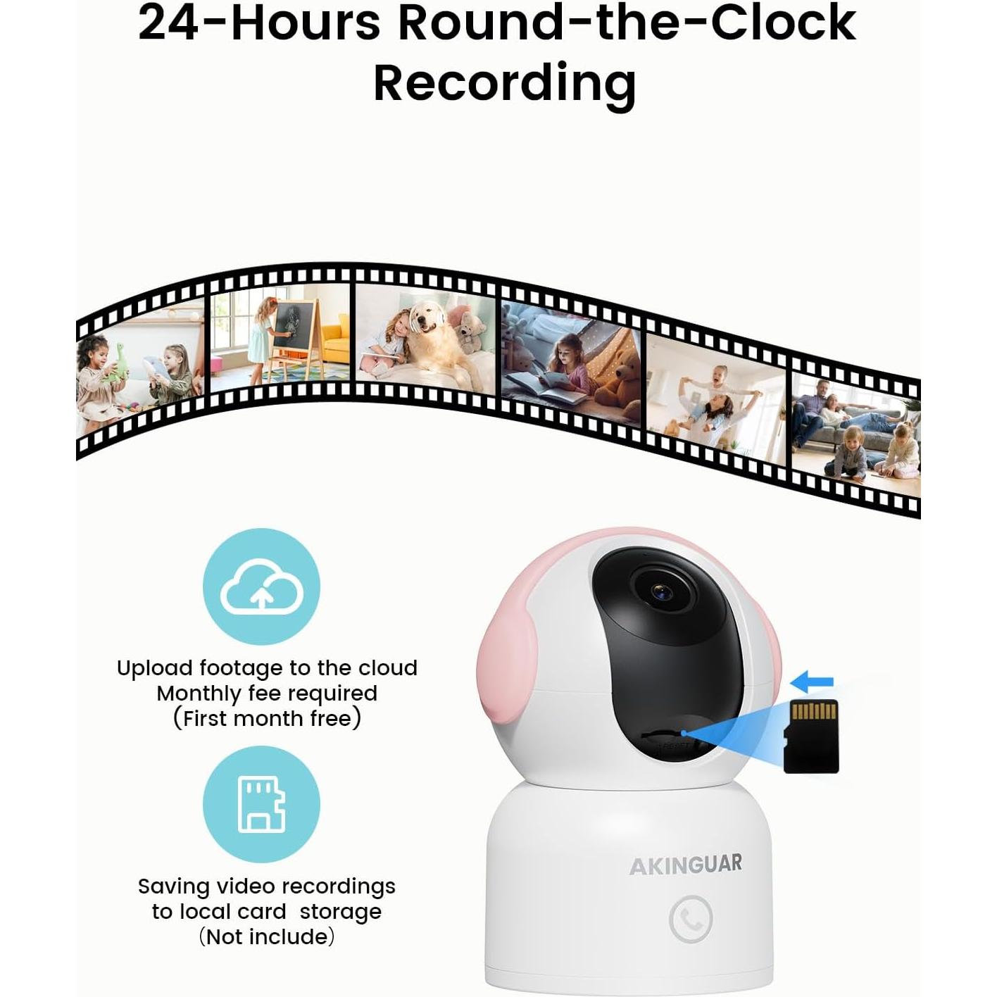 Cámara de Seguridad Inalámbrica 2K AKINGUAR Rosa con Visión Nocturna