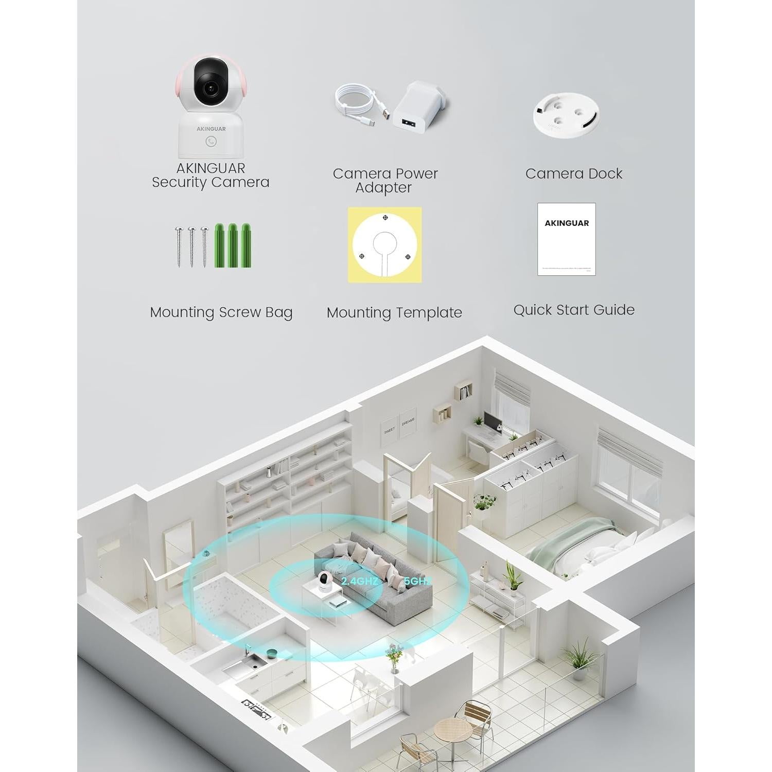 Cámara de Seguridad Inalámbrica 2K AKINGUAR Rosa con Visión Nocturna