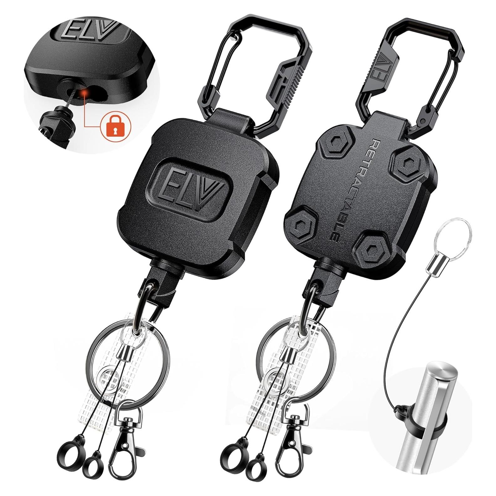 Soporte Retráctil ELV 2 Paquete con Mosquetón y Bloqueo