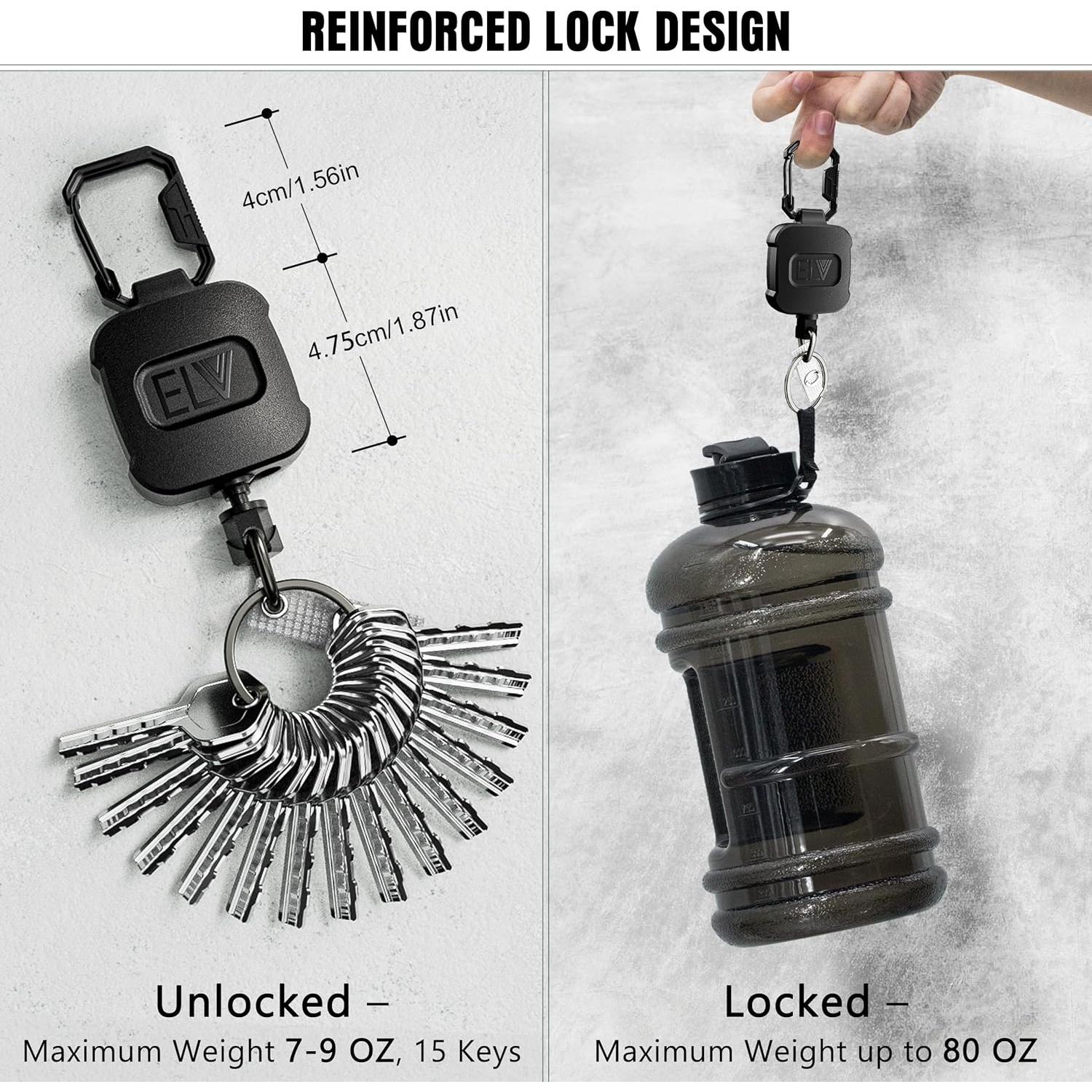 Soporte Retráctil ELV 2 Paquete con Mosquetón y Bloqueo