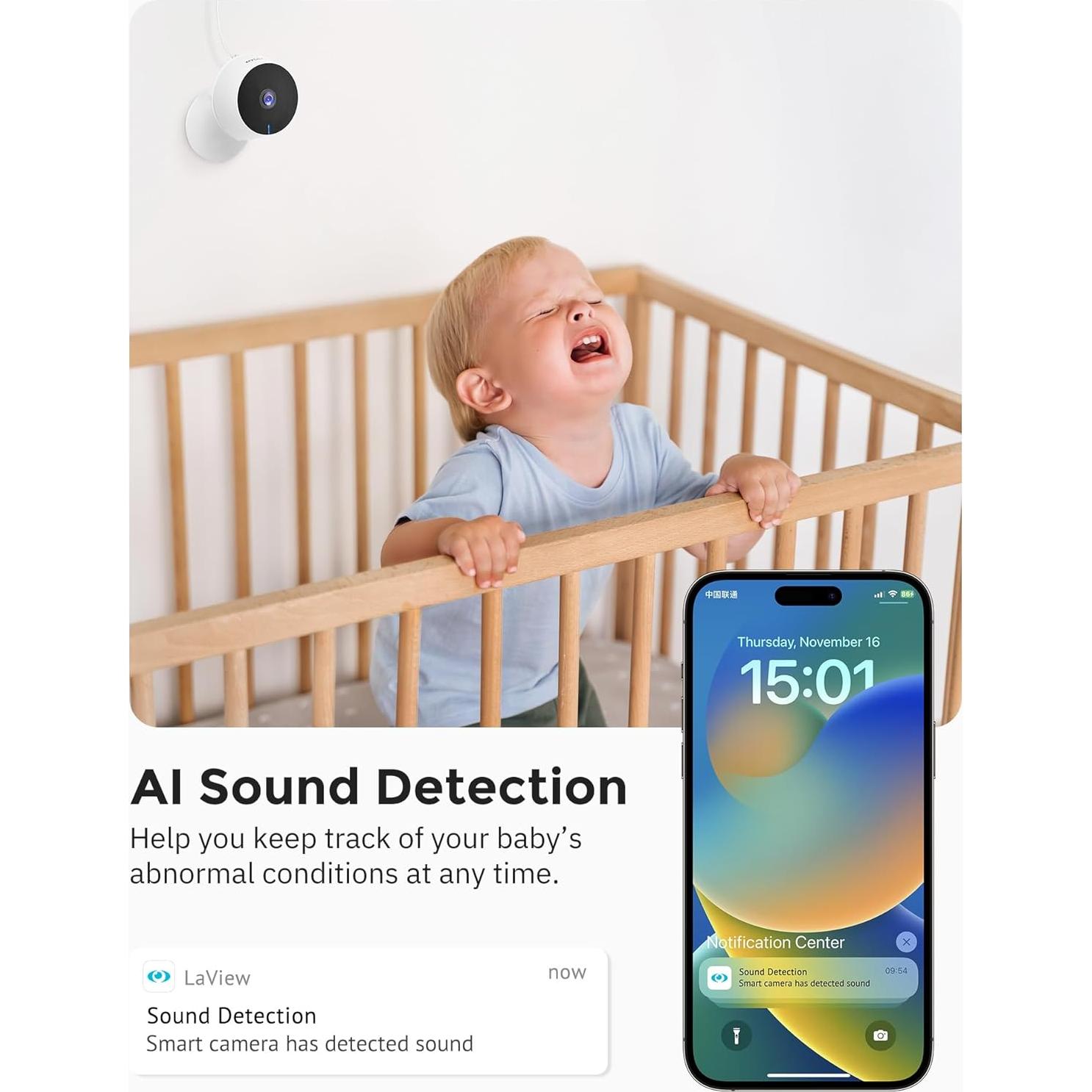 LaView 4MP 2K Cameras for Home Security Indoor, 5G& 2.4GHz Home Security Camera for Baby/Elder/Pet/Nanny,Baby Cam Starlight Sensor Color Night Vision,US Cloud Service,Works with Alexa iOS & Android