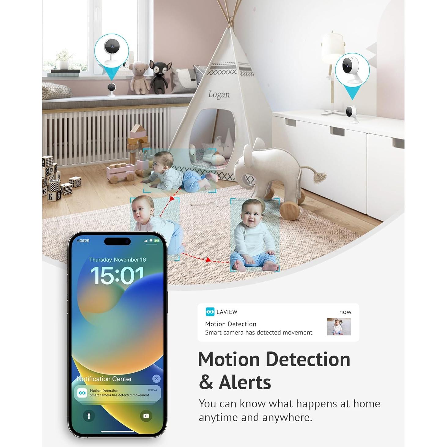 LaView 4MP 2K Cameras for Home Security Indoor, 5G& 2.4GHz Home Security Camera for Baby/Elder/Pet/Nanny,Baby Cam Starlight Sensor Color Night Vision,US Cloud Service,Works with Alexa iOS & Android