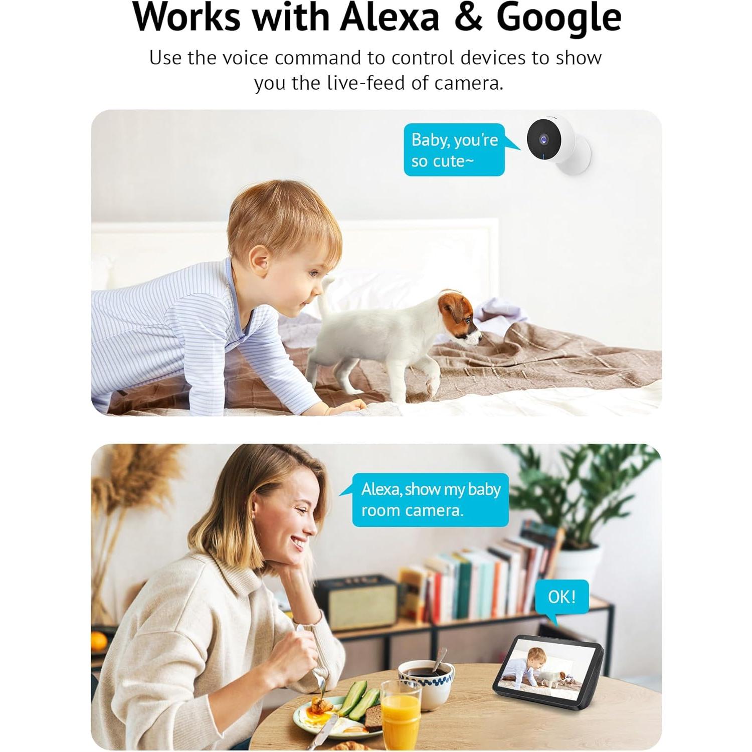 LaView 4MP 2K Cameras for Home Security Indoor, 5G& 2.4GHz Home Security Camera for Baby/Elder/Pet/Nanny,Baby Cam Starlight Sensor Color Night Vision,US Cloud Service,Works with Alexa iOS & Android