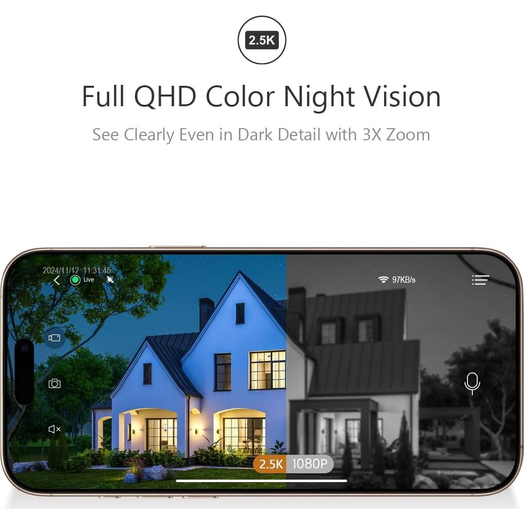 Cámara de Seguridad Inalámbrica 2.5K KEEPYOO con Visión Nocturna