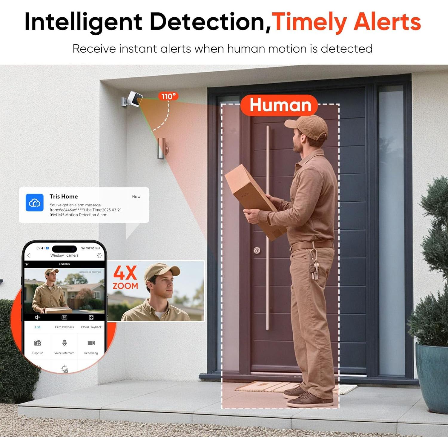 Cámara de Ventana GIVZECK 2K WiFi Inalámbrica con Visión Nocturna