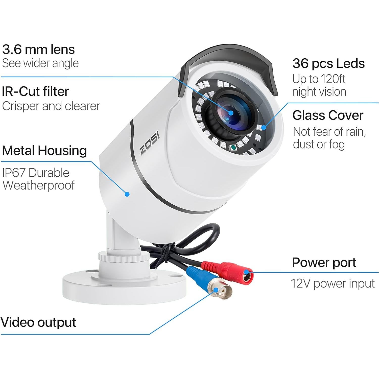 Cámara de Seguridad ZOSI 4 Pack 2MP 1080p Visión Nocturna