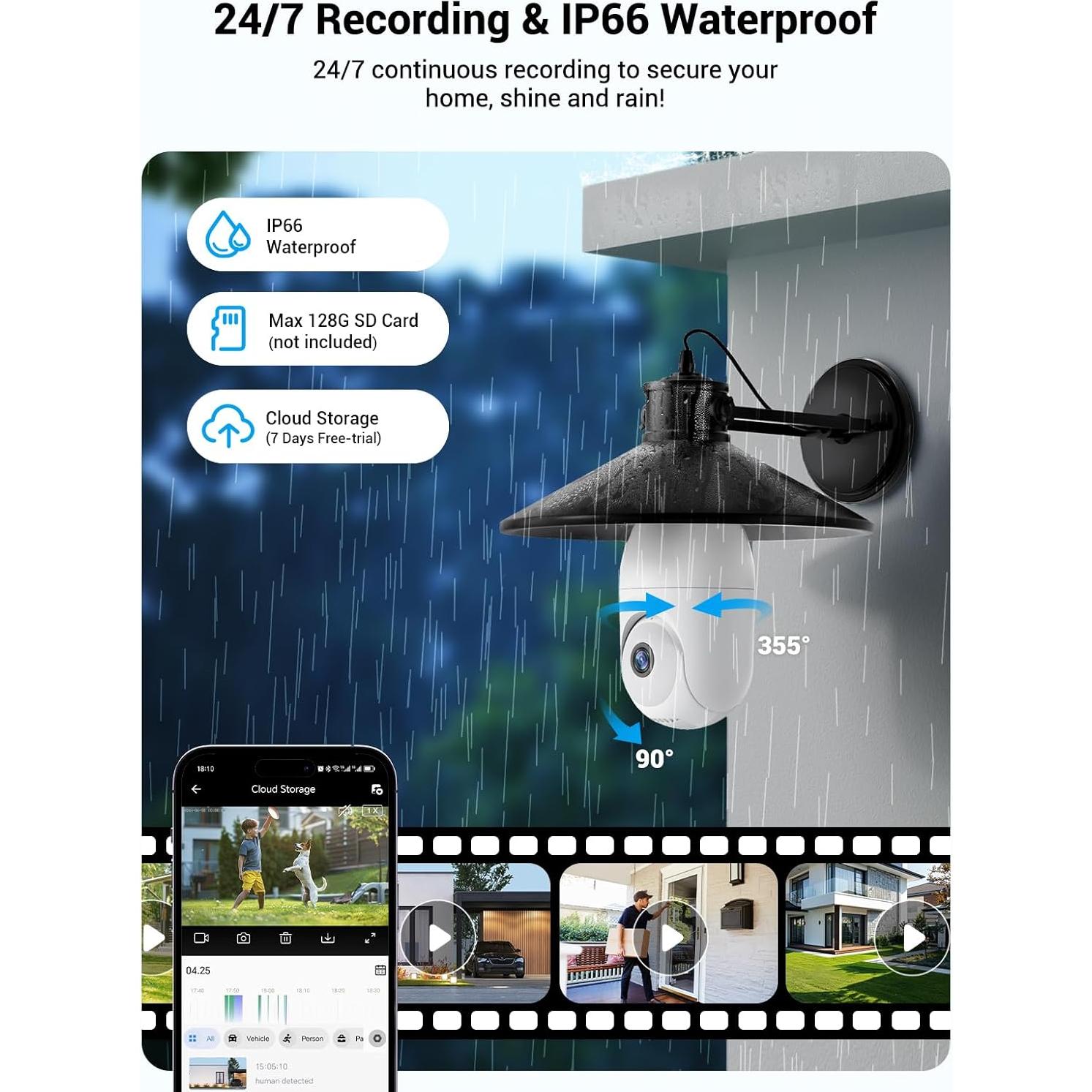 Cámara de Seguridad Inalámbrica Rocktone 1080p con AI y Patrullaje