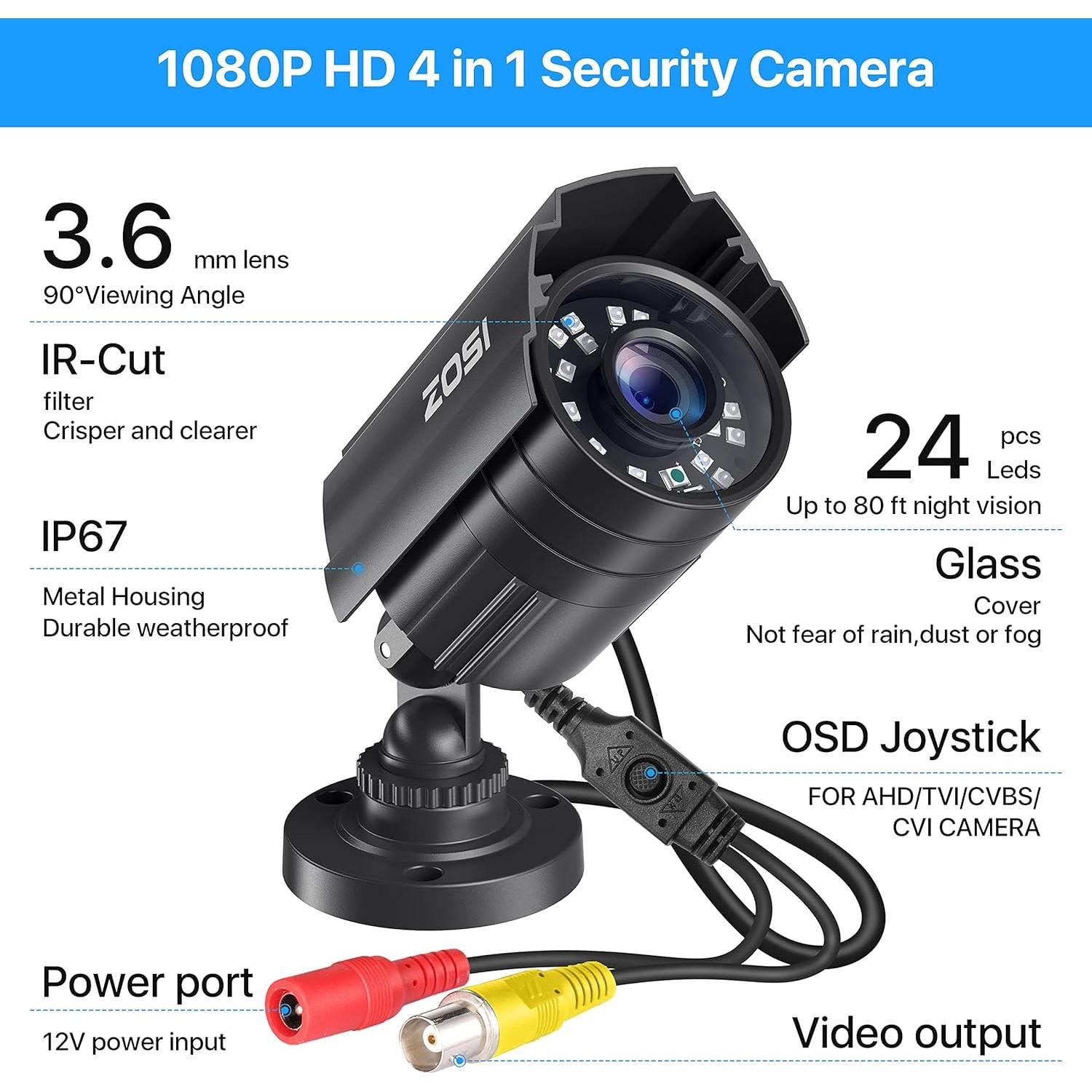 Cámara de Seguridad ZOSI 1080P HD 2.0MP IP67 Interior Exterior