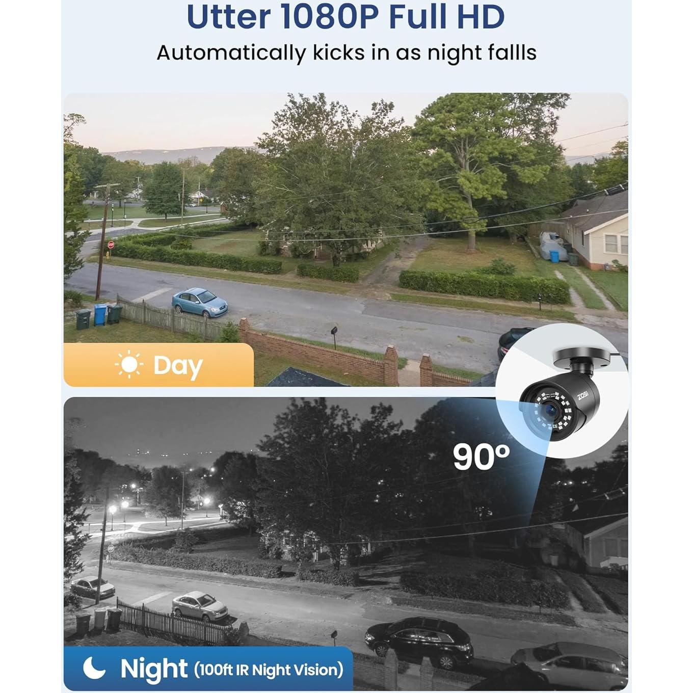 Cámara de Seguridad ZOSI 4x2MP 1080p IP66 Visión Nocturna