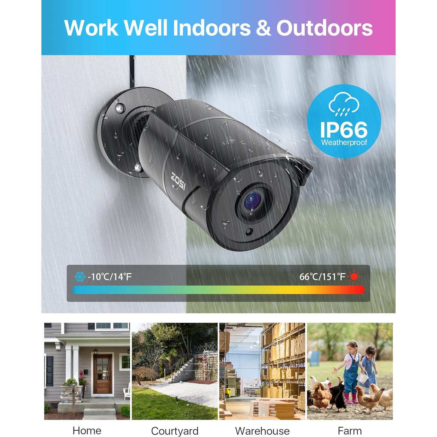 Cámaras de Seguridad ZOSI 4 Pack 1080p con Audio y Visión Nocturna