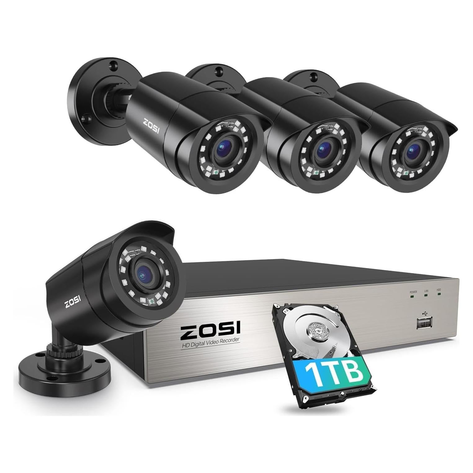 Sistema de Cámara de Seguridad ZOSI 8CH 1080P con 4 Cámaras y 1TB