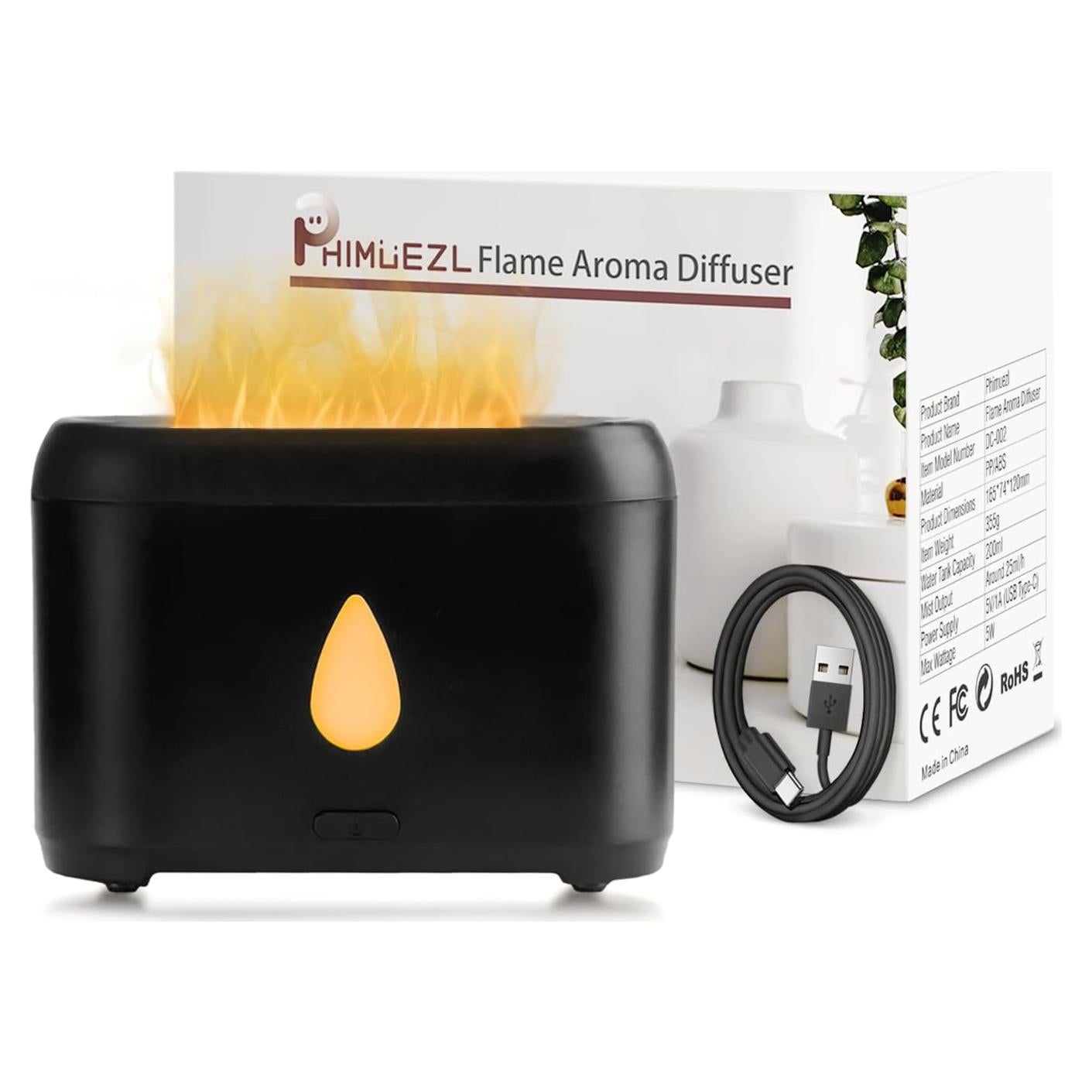 Difusor de Aroma Ultrasónico Phimuezl 200ml Negro con Apagado Automático