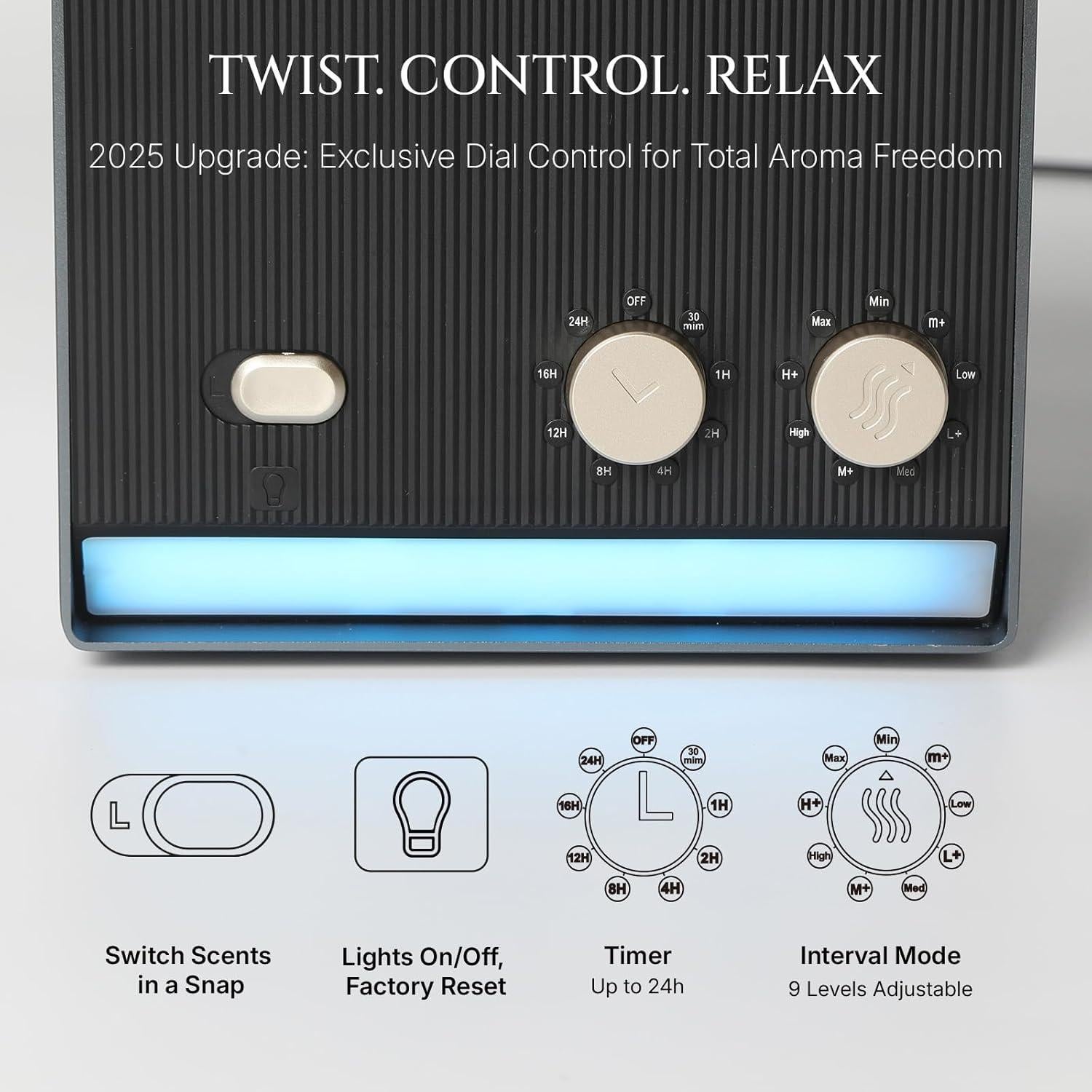 Difusor de Aceite Esencial Aromadd D-Air Titanio Negro 185.8 m²