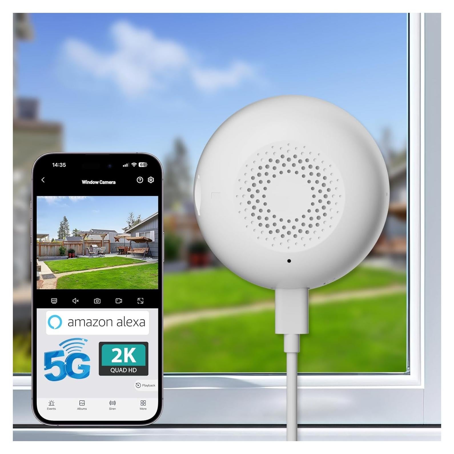 2K Window Camera, 5G & 2.4GHz WiFi Indoor Dome Camera for Home Security with Full Color Night Vision, Human/Motion Detection, Real-Time Alerts, 2-Way Audio, 24/7 Recording, Alexa Support