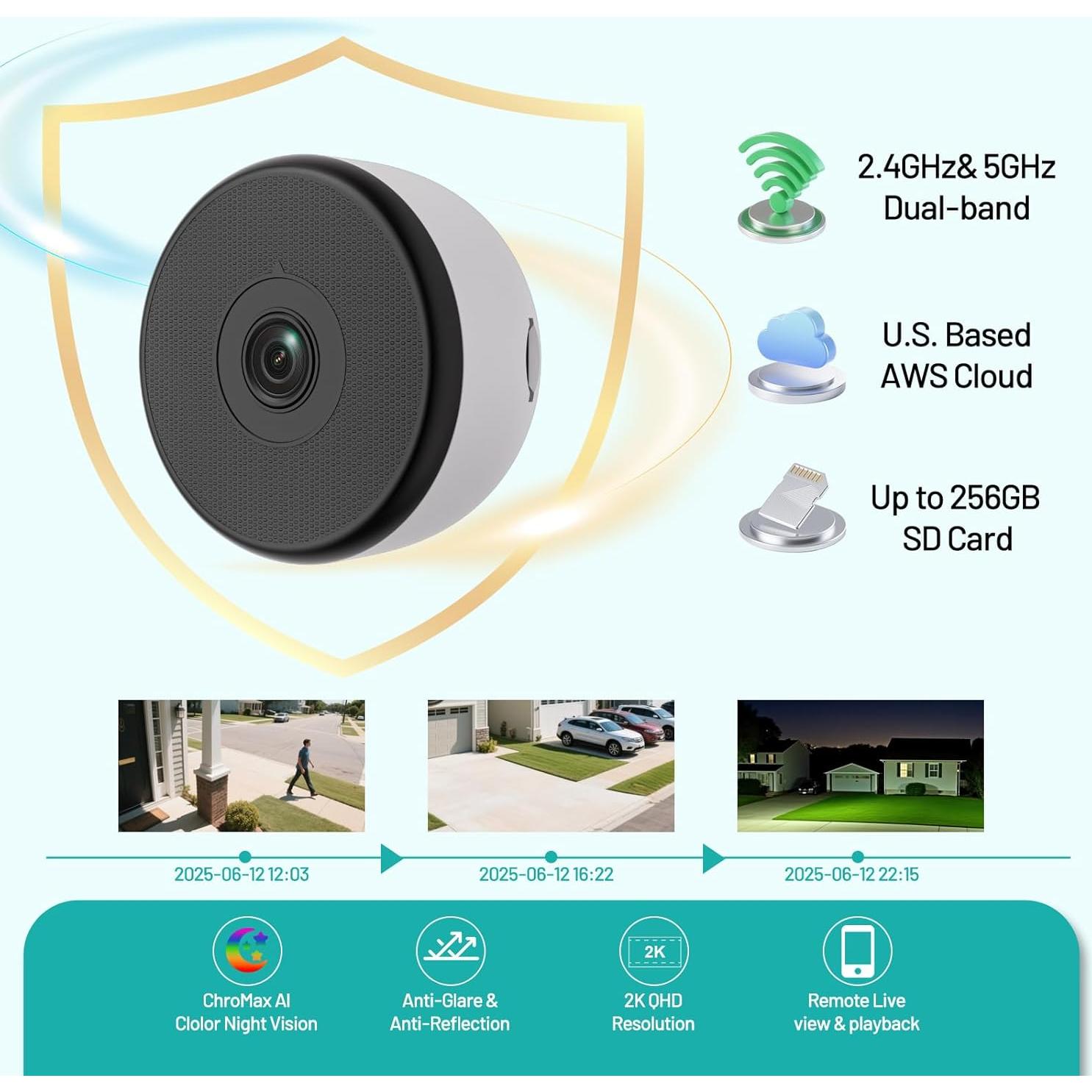 2K Window Camera, 5G & 2.4GHz WiFi Indoor Dome Camera for Home Security with Full Color Night Vision, Human/Motion Detection, Real-Time Alerts, 2-Way Audio, 24/7 Recording, Alexa Support
