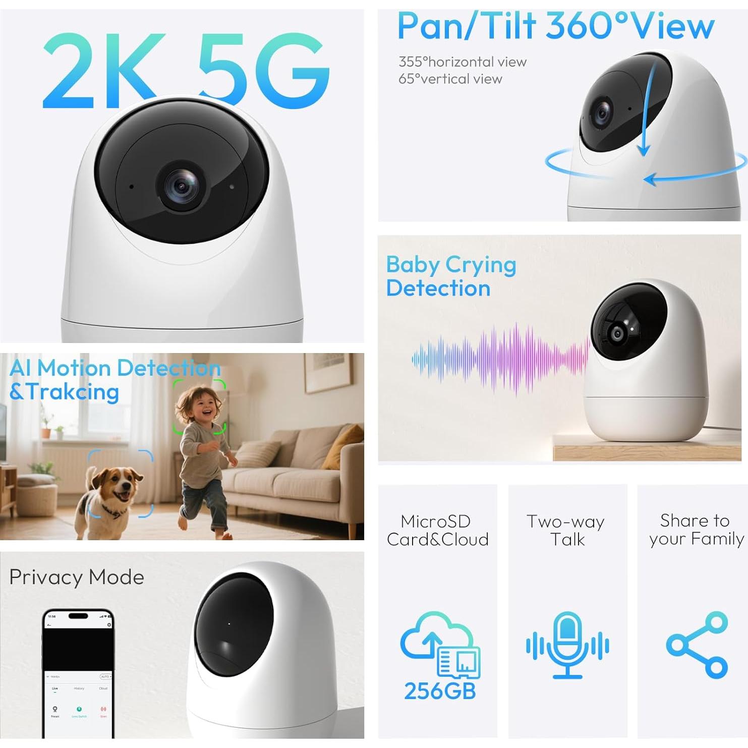 Cámara de Seguridad Interior Rraycom 2K WiFi 360° con Audio